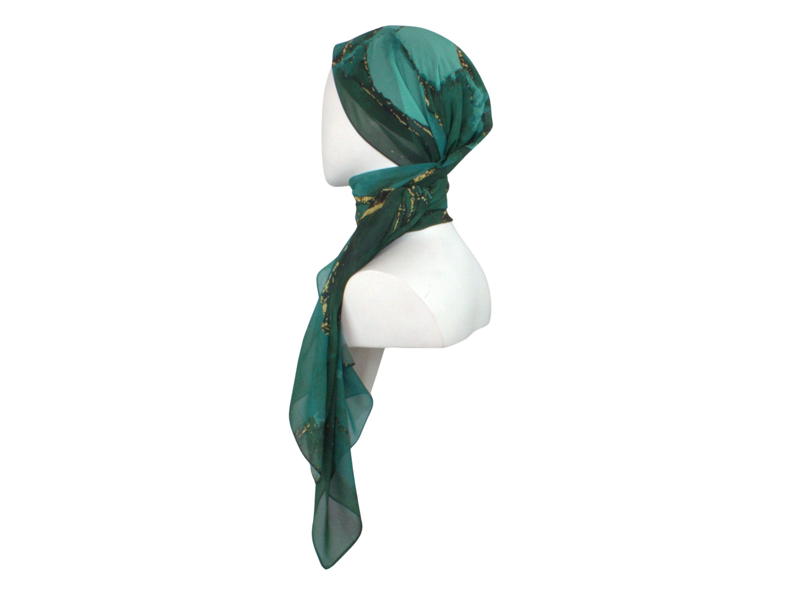 Emerald Green Golden Bronze Printed Chiffon Hijab, Soft Lightweight Scarf - image 5