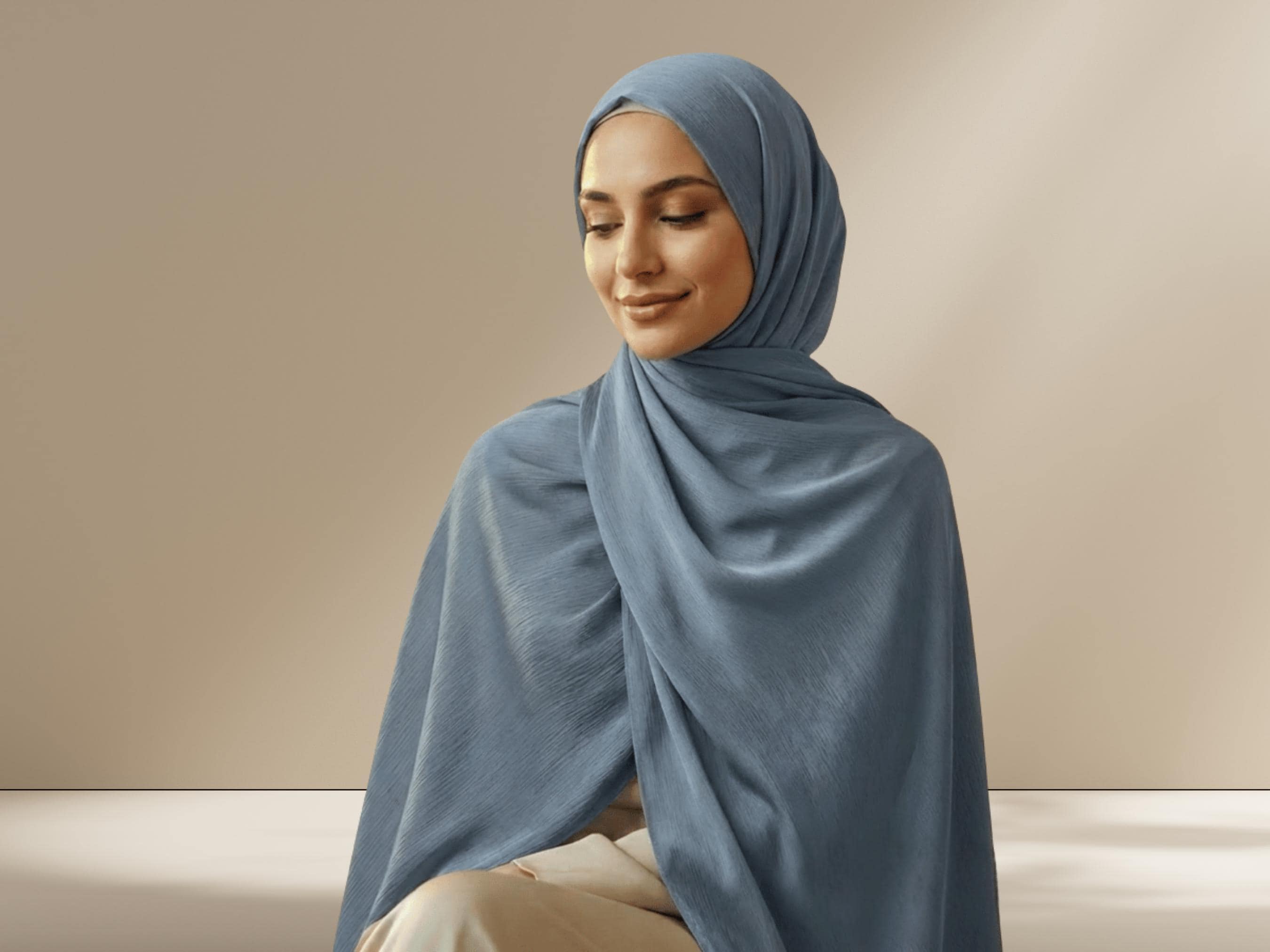 Blue Slate Gray  Crinkle Satin Hijab, Formal Occasion Sparkly Scarf