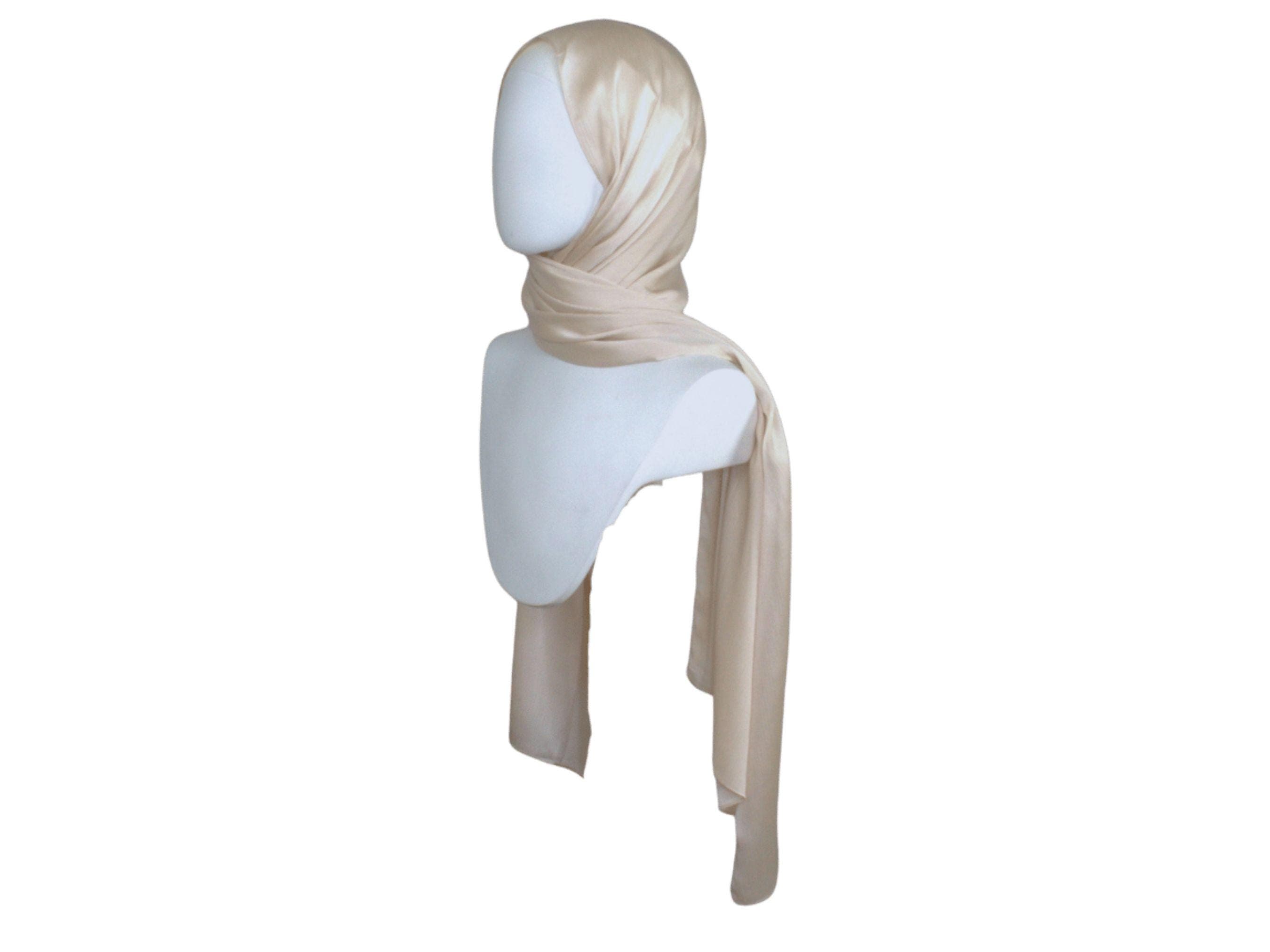 Satin crinkle champagne color hijab for formal parties and special occasions | Lina Zibdeh