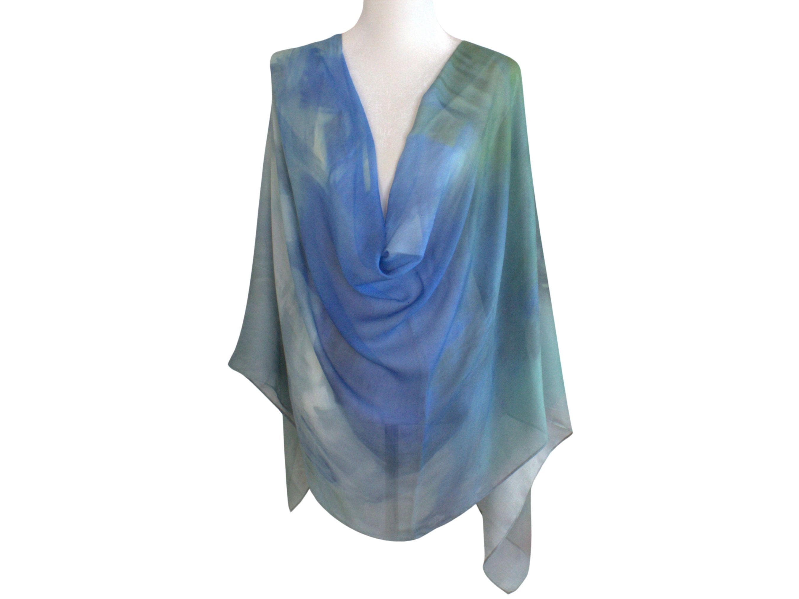 Front view designer bamboo modal printed hijab, watercolor blue green printed bamboo modal hijab scarf ideal for hot weather non slip muslim gift | Lina Zibdeh