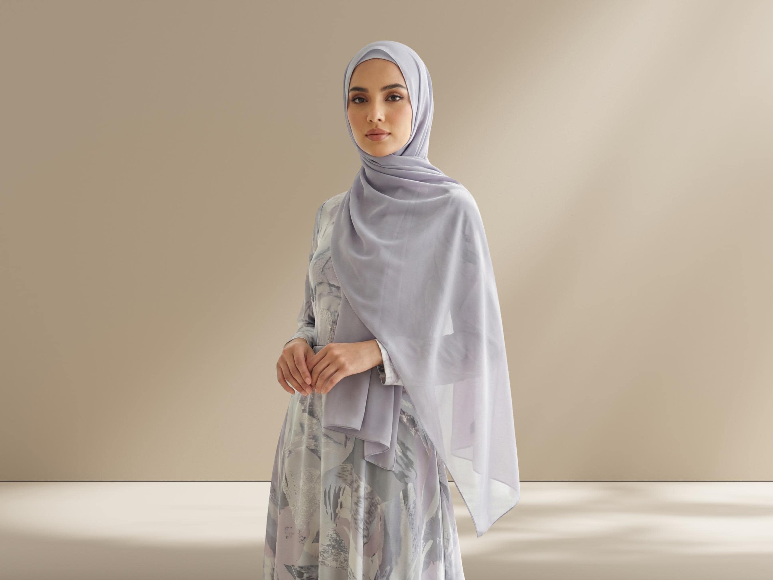 Muted Lavender Gray Chiffon Hijab, Diamond Weave, Everyday Wear