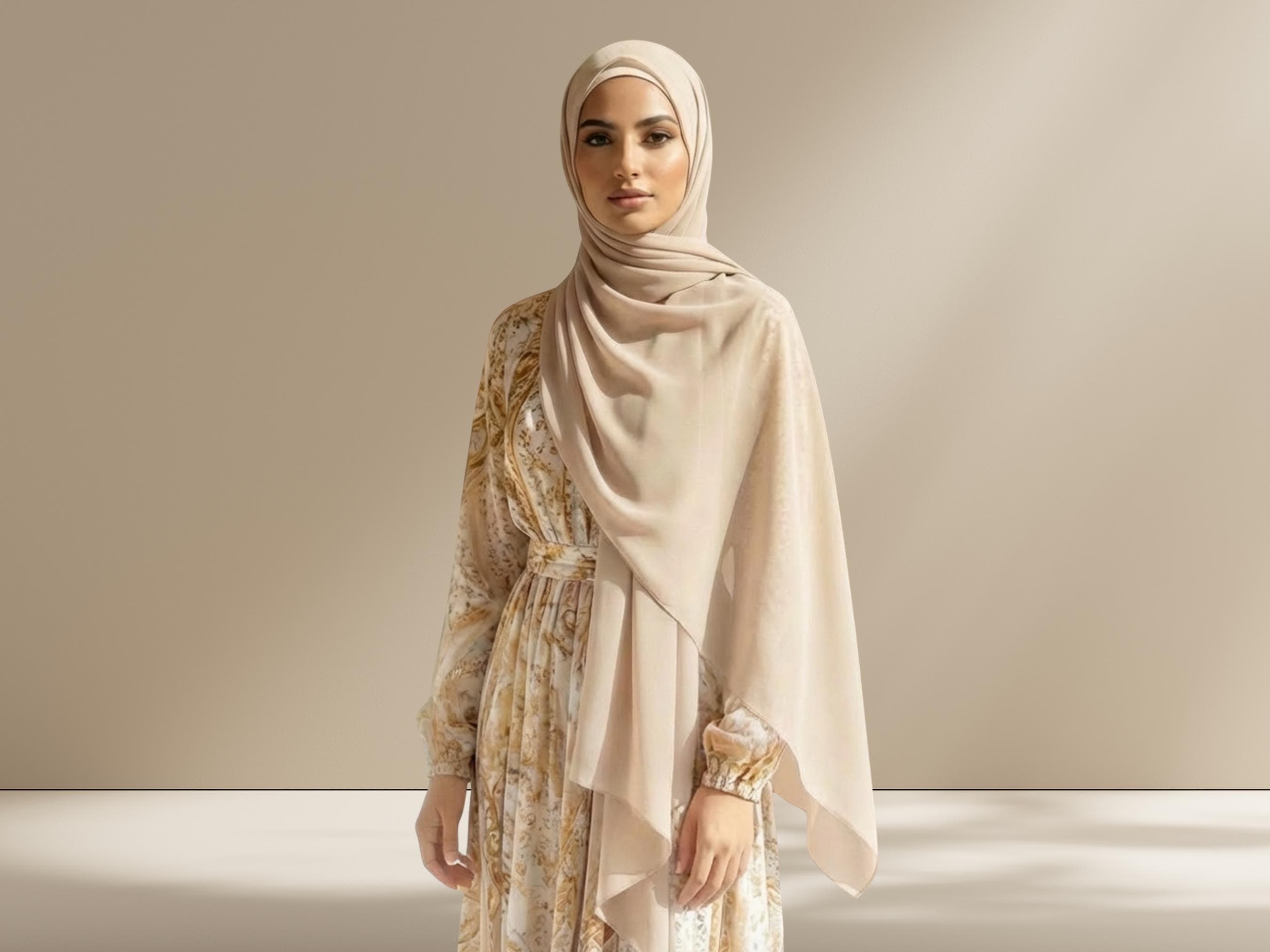 Premium Beige Diamond Chiffon Hijab, Everyday Wear (70x27)