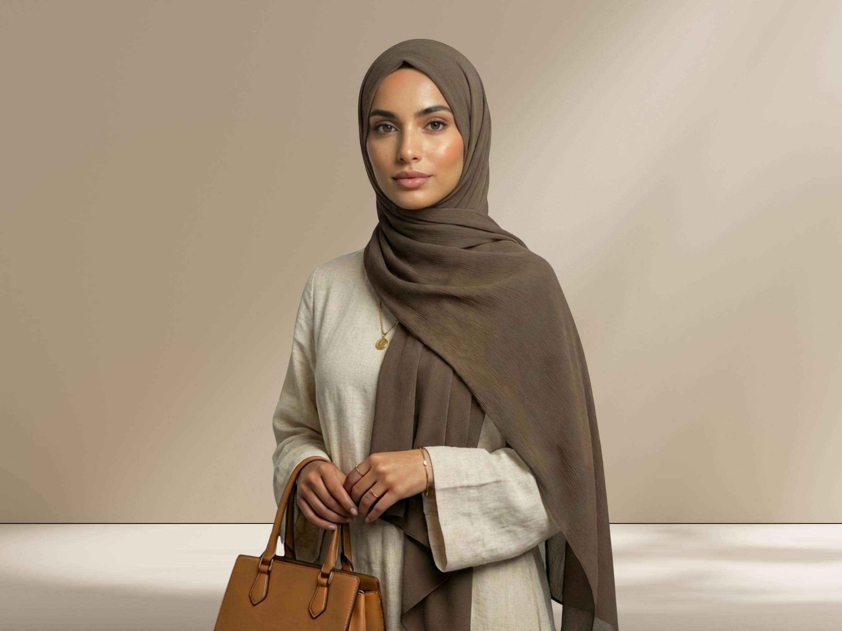 Olive Brown Crinkle Chiffon Hijab, Soft Texture, Everyday Wear