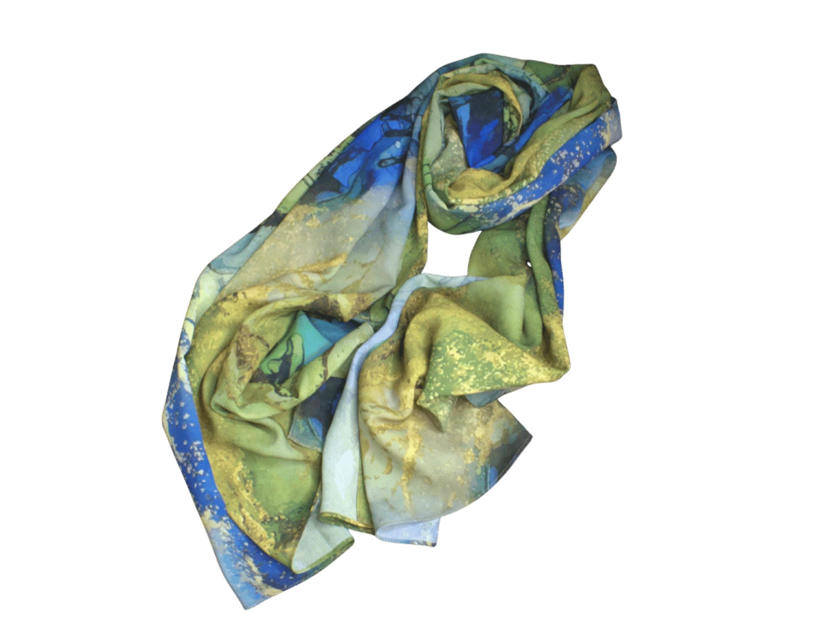 Watercolor Green Saphire Jewel Chiffon Hijab – Printed Headscarf for Work, Eid, Weddings & Formal Occasions - image 2
