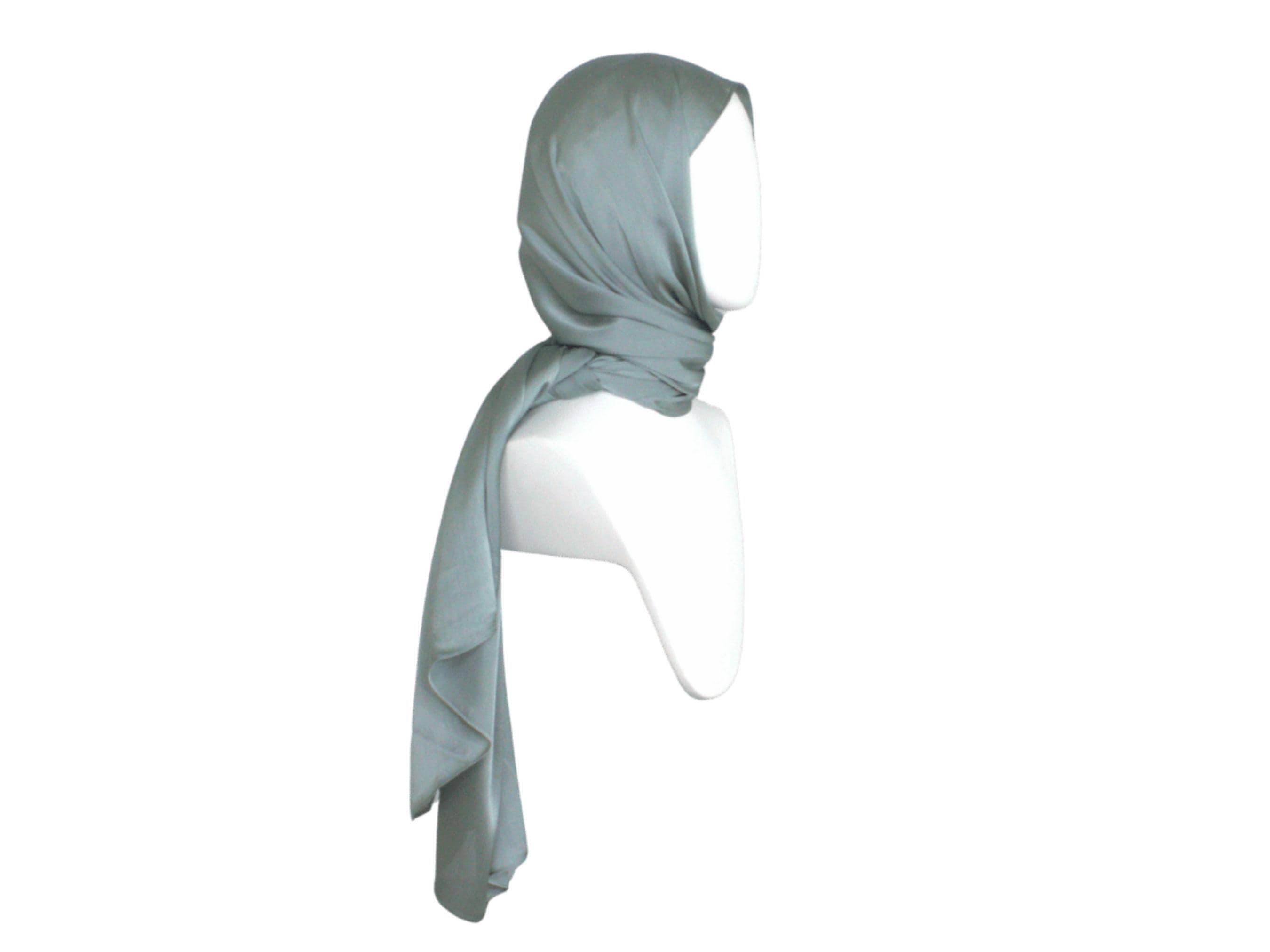 Green eucalyptus hijab for formal occasions | eucalytpus satin crinkle hijab scarf for parties | Lina Zibdeh