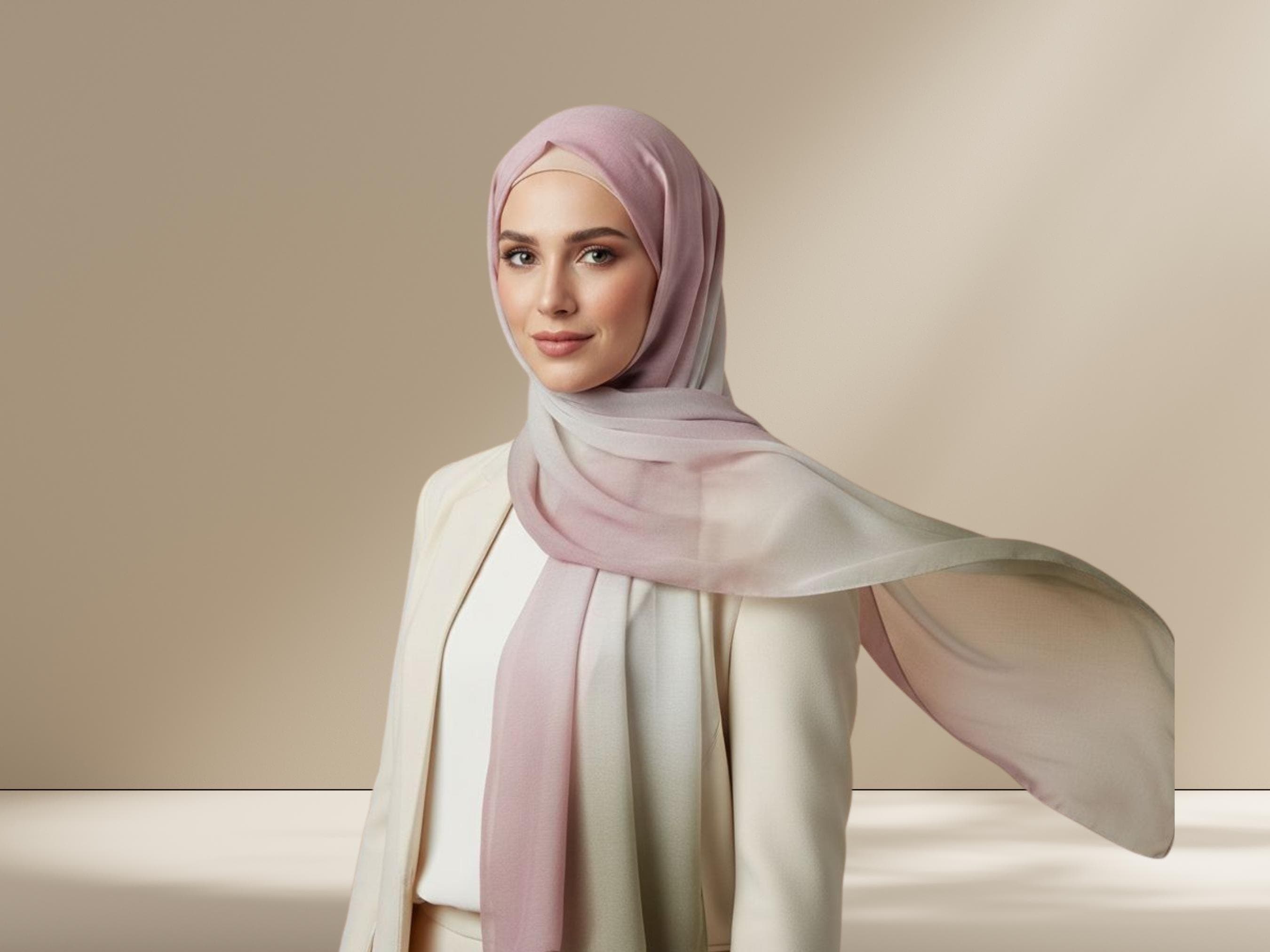 Watercolor Bamboo Modal Hijab Scarf: Green & Rose Blush, Lightweight - image 3