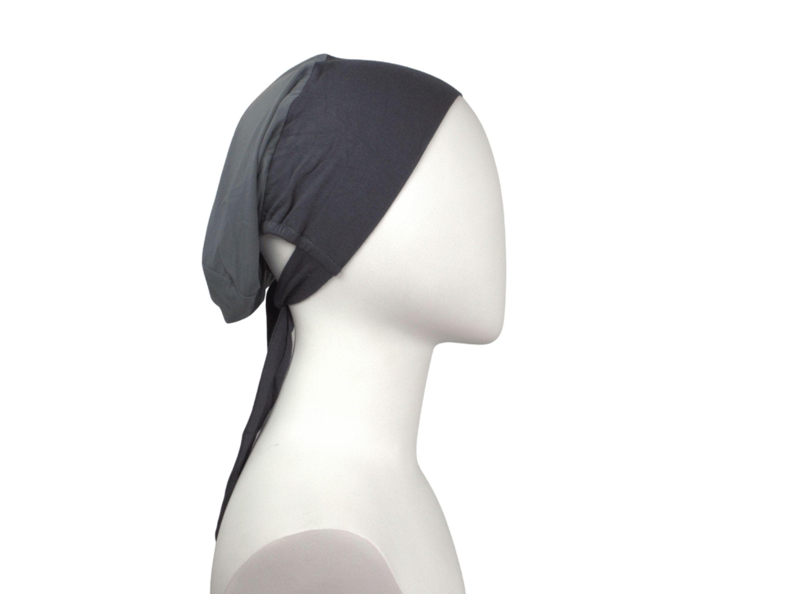 Dark Gray Tie-Back Mesh Hijab underCap, grey hijab mesh underscarf bonnet, non-slippery comfortable adjustable tie back caps for women girls