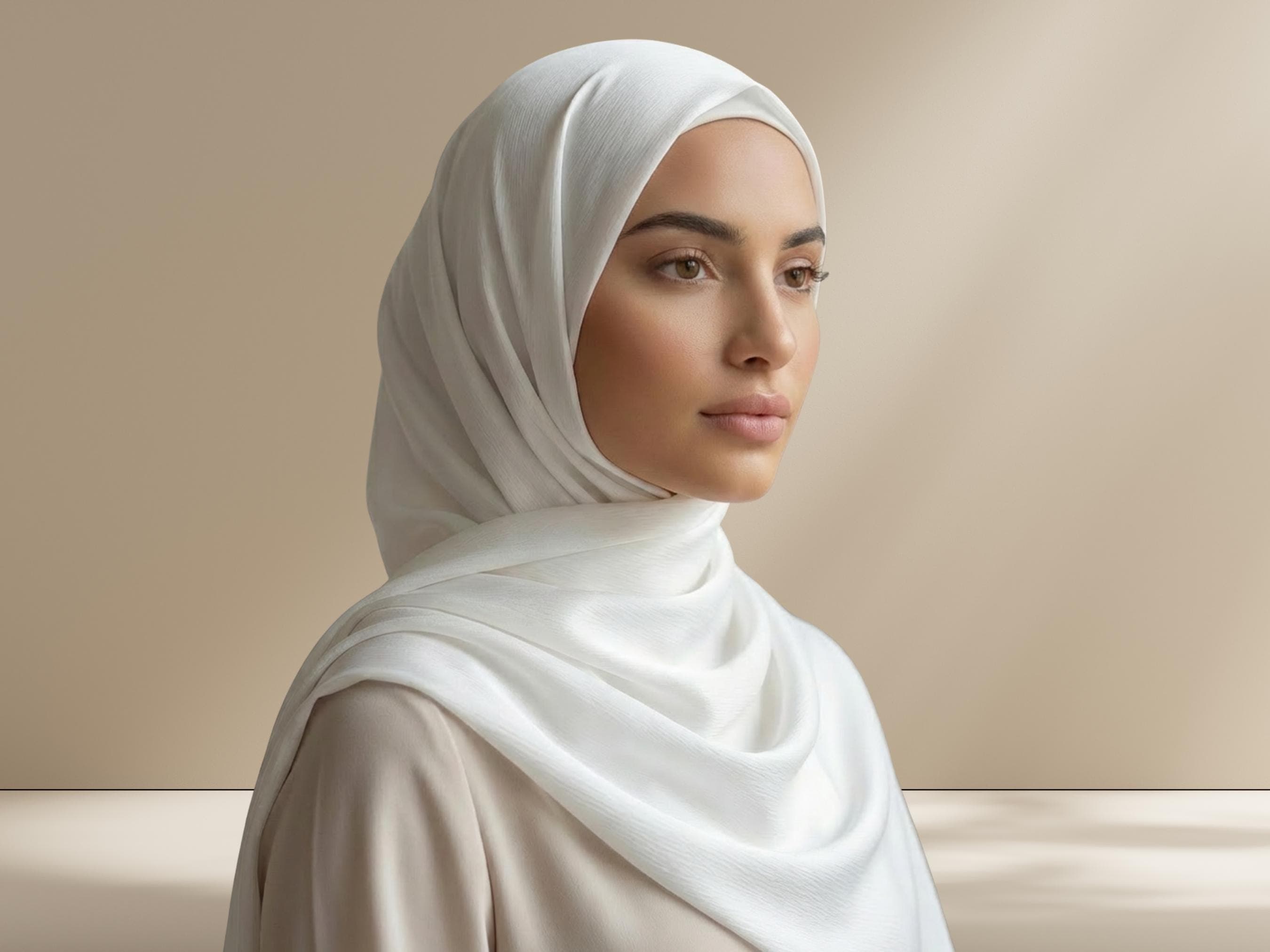 White Satin Crinkle Hijab, Luxe Elegance, Formal Occasion