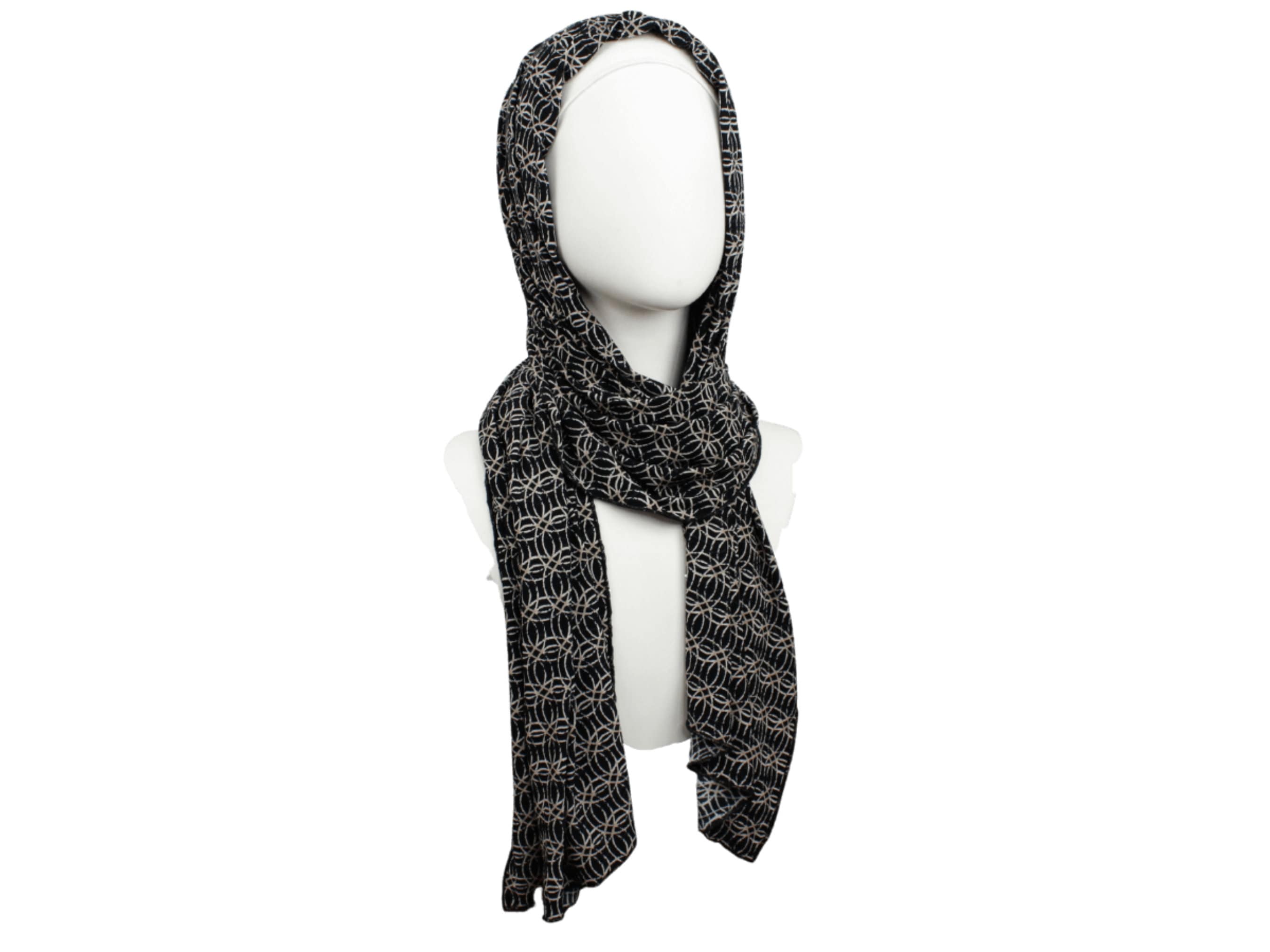 Printed Jersey Hijab, Black Beige, Soft Buttery Feel