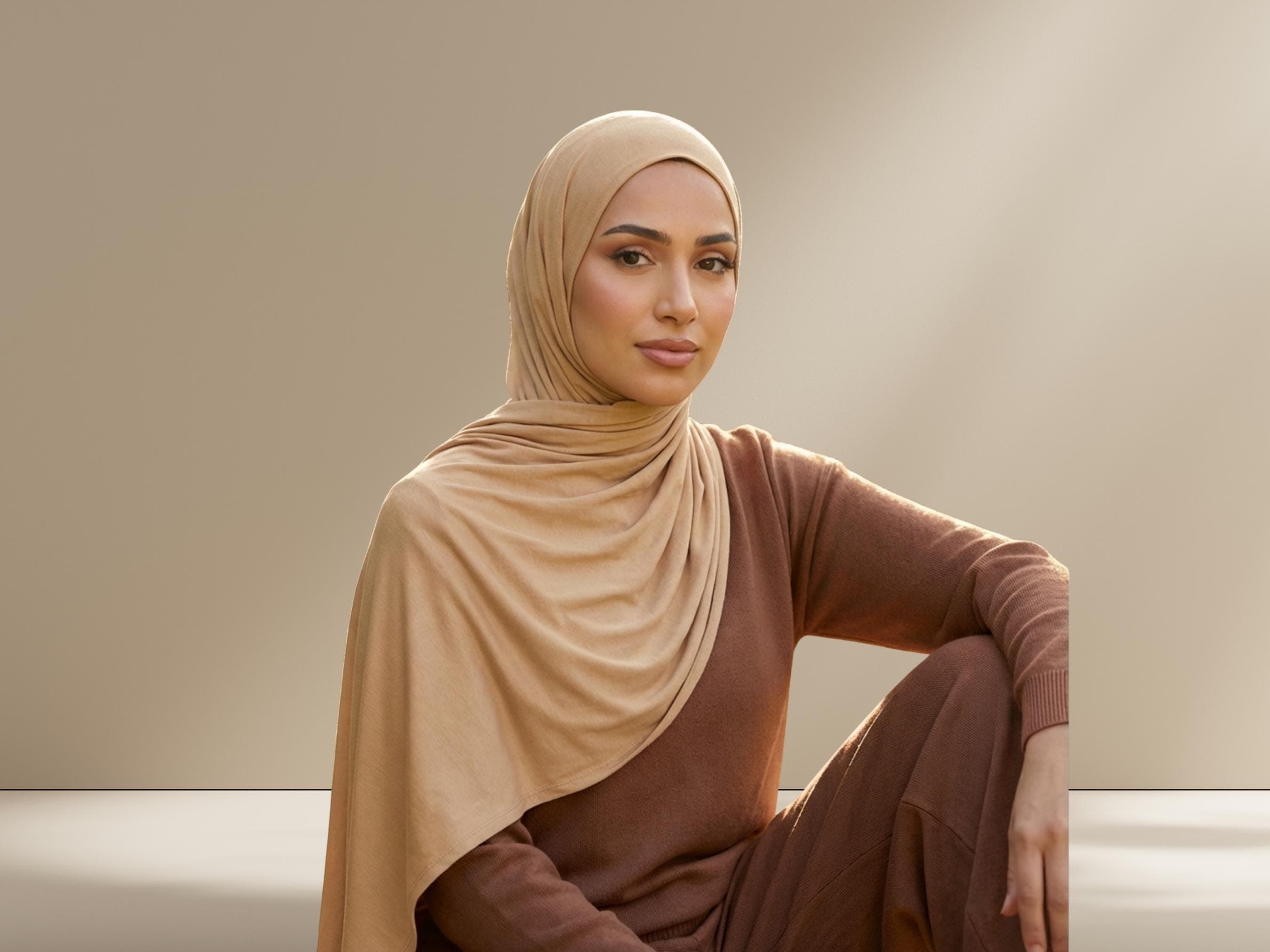 Neutral Honey Beige Bamboo Jersey Hijab, Maxi Size