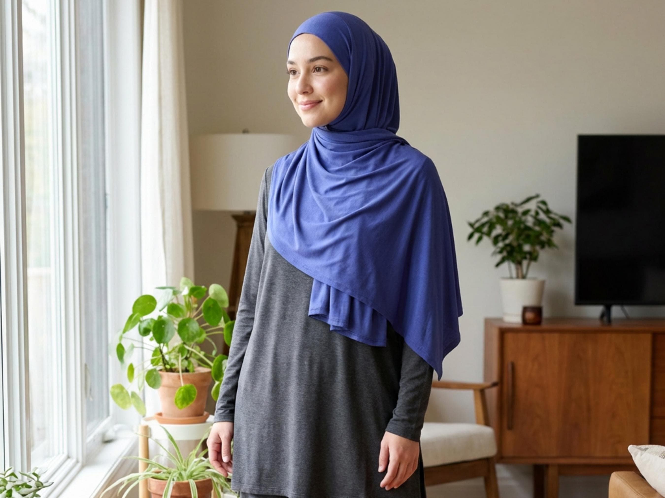 Violet Blue Bamboo Jersey Hijab, Maxi Size - image 3