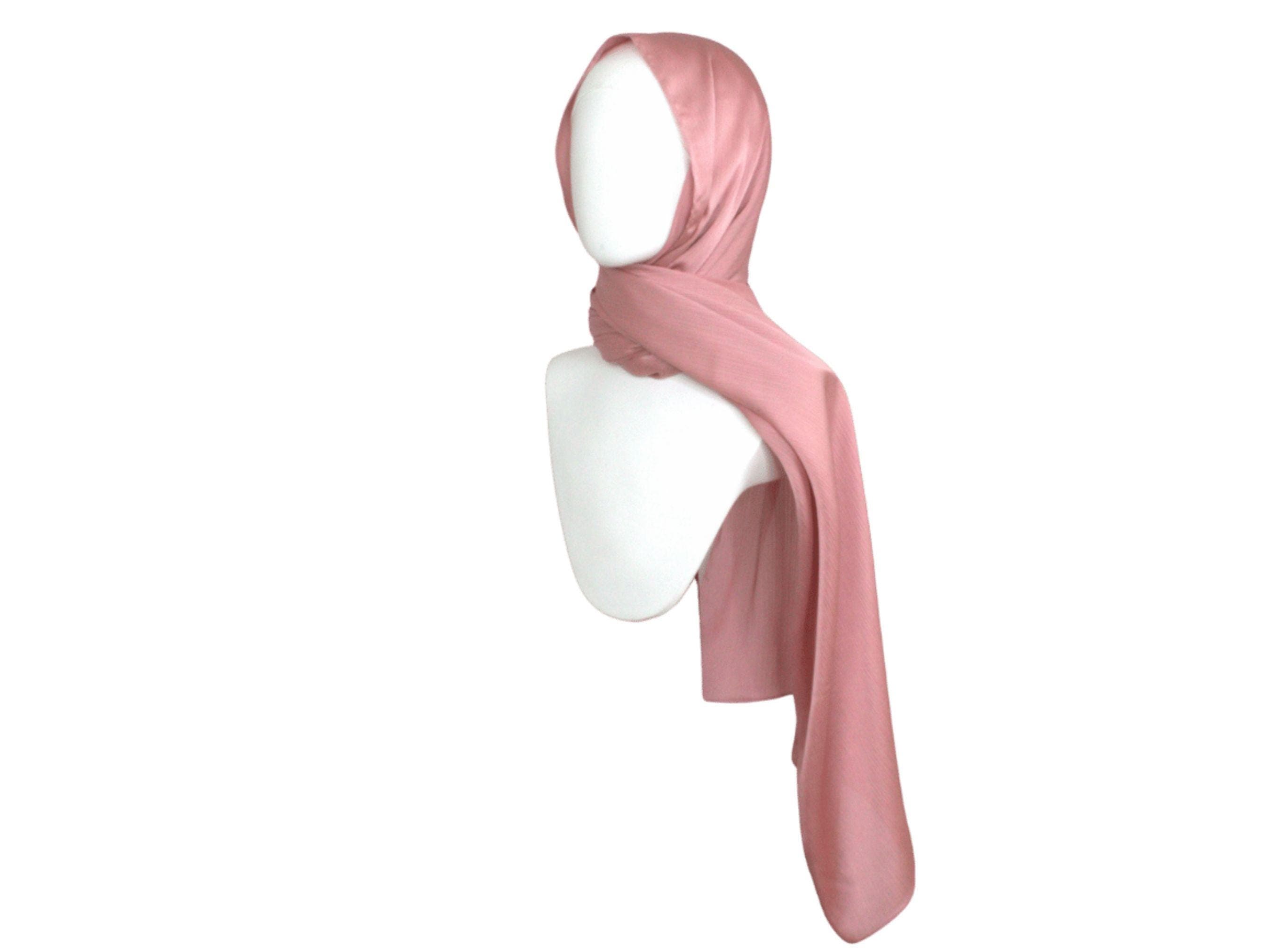 Rose Quartz formal hijab for fancy occasions | rose quartz satin crinkle hijab for muslim weddings and parties