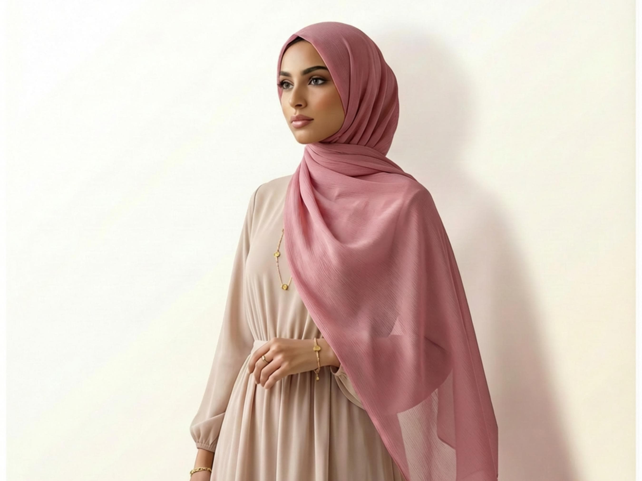 Pale Mauve Crinkle Chiffon Hijab, Lightweight Head Scarf - image 3