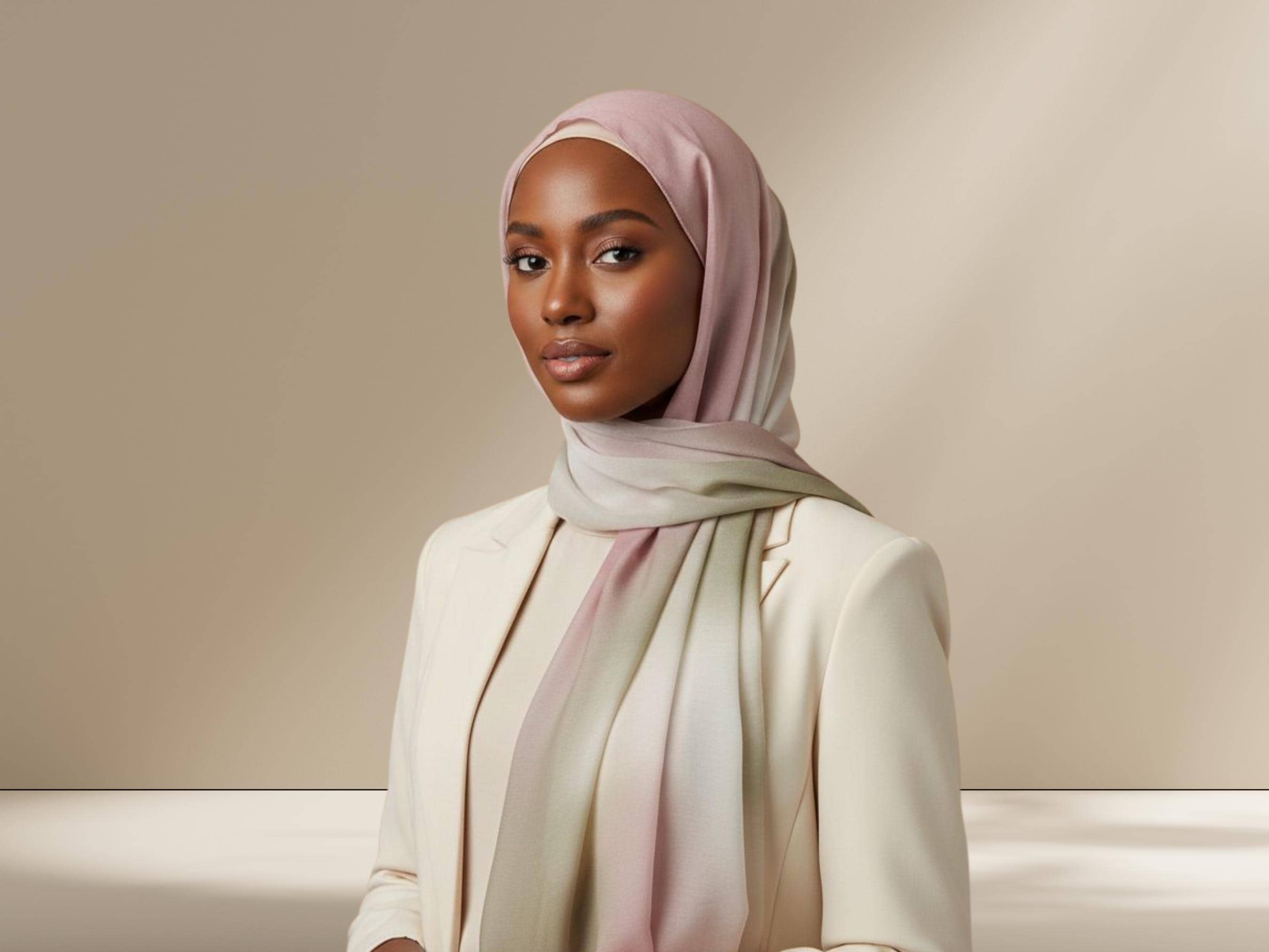 Watercolor Bamboo Modal Hijab Scarf: Green & Rose Blush, Lightweight