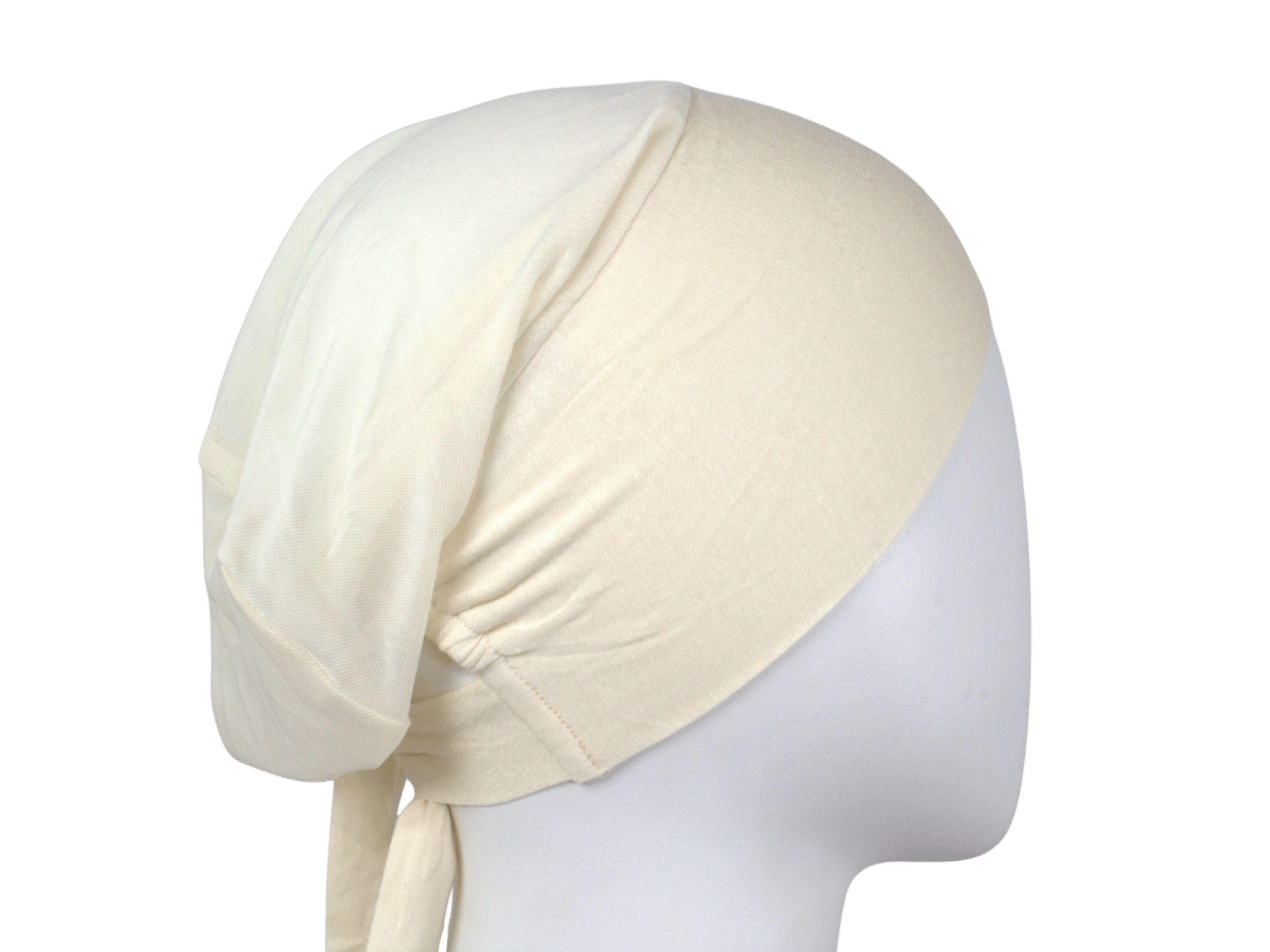 Ivory tie back hijab underscarf for women and girls. Premium quality hijab bonnet caps with elastic | Lina Zibdeh