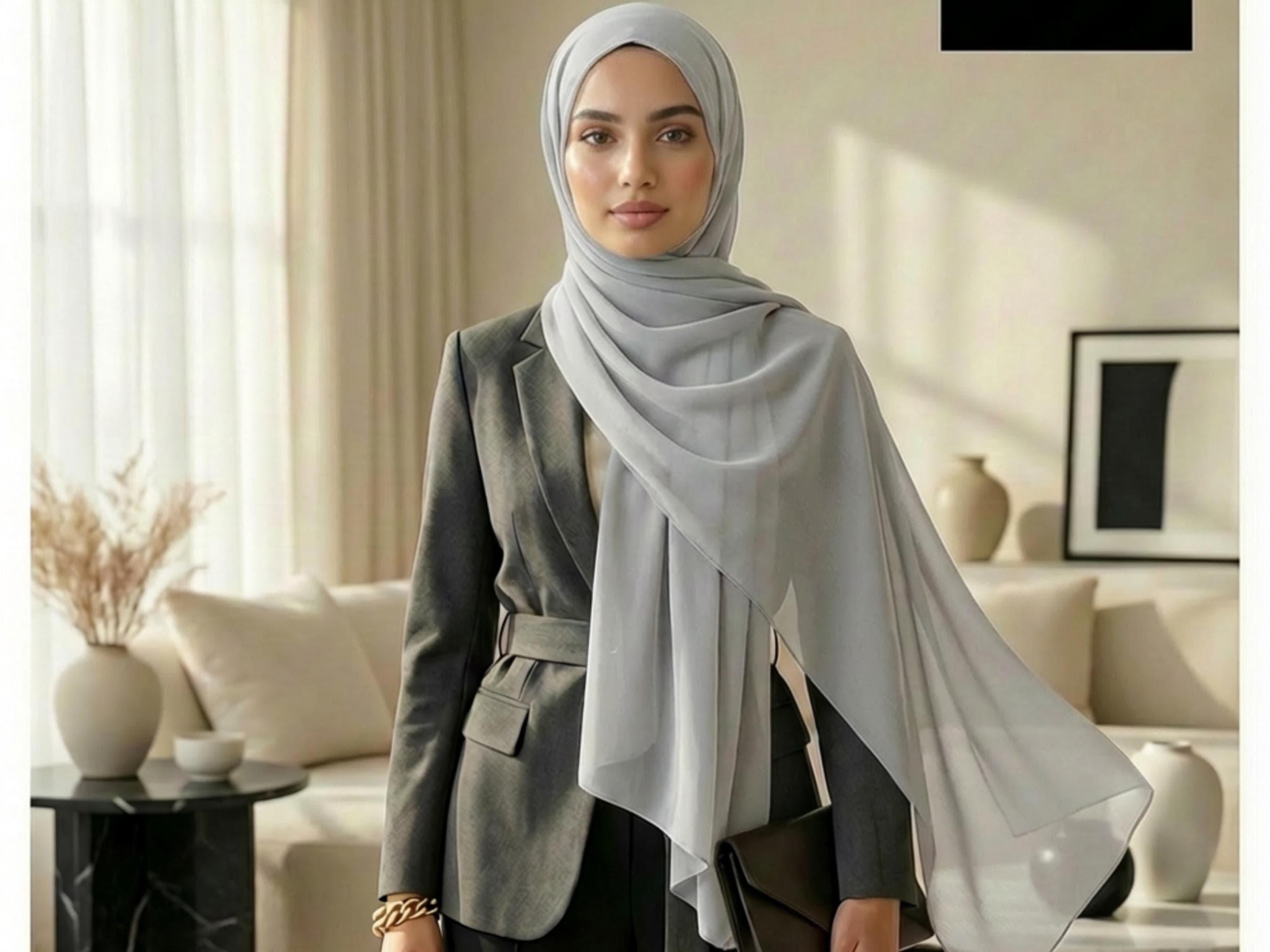 Silver Grey Crinkle Chiffon Hijab, Premium Lightweight Hijab Scarf for Everyday Wear, light grey hijab headscarf