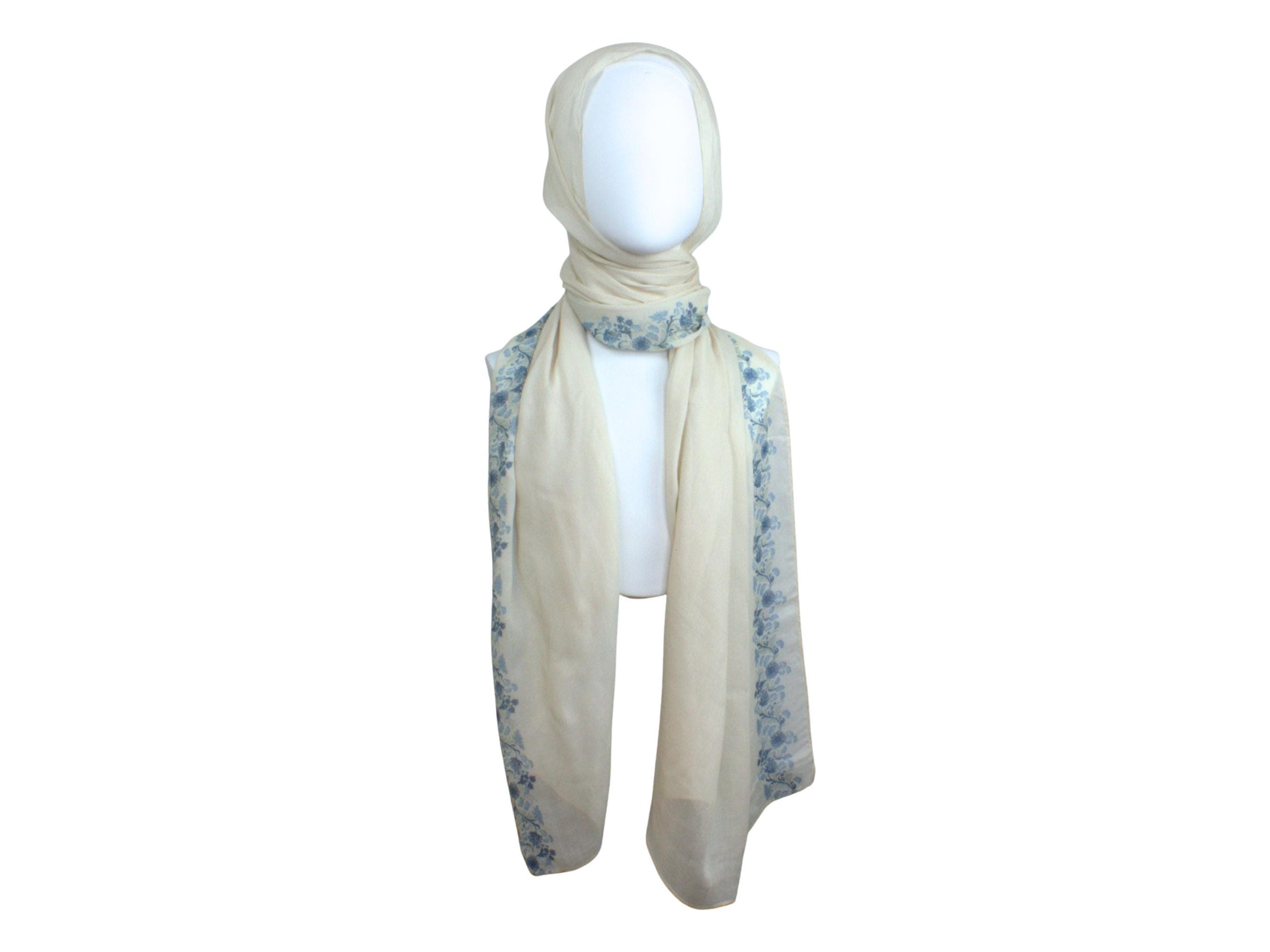 Reversible Bamboo Modal Hijab Scarf: Neutral &Floral Printed border, breathable for summer - image 3