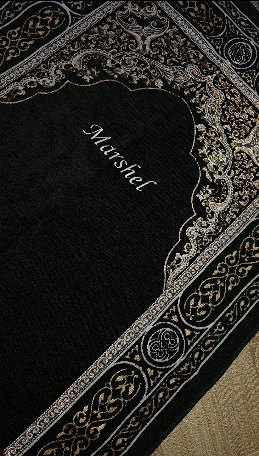Personalized Black Prayer Mat: Chenille Cotton Blend, Embroidered Islamic Gift - image 4