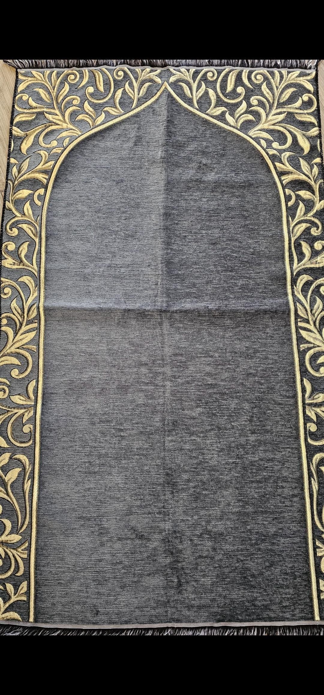 Personalized Dark Grey Prayer Mat: Luxury Embroidered Islamic Gift - image 3