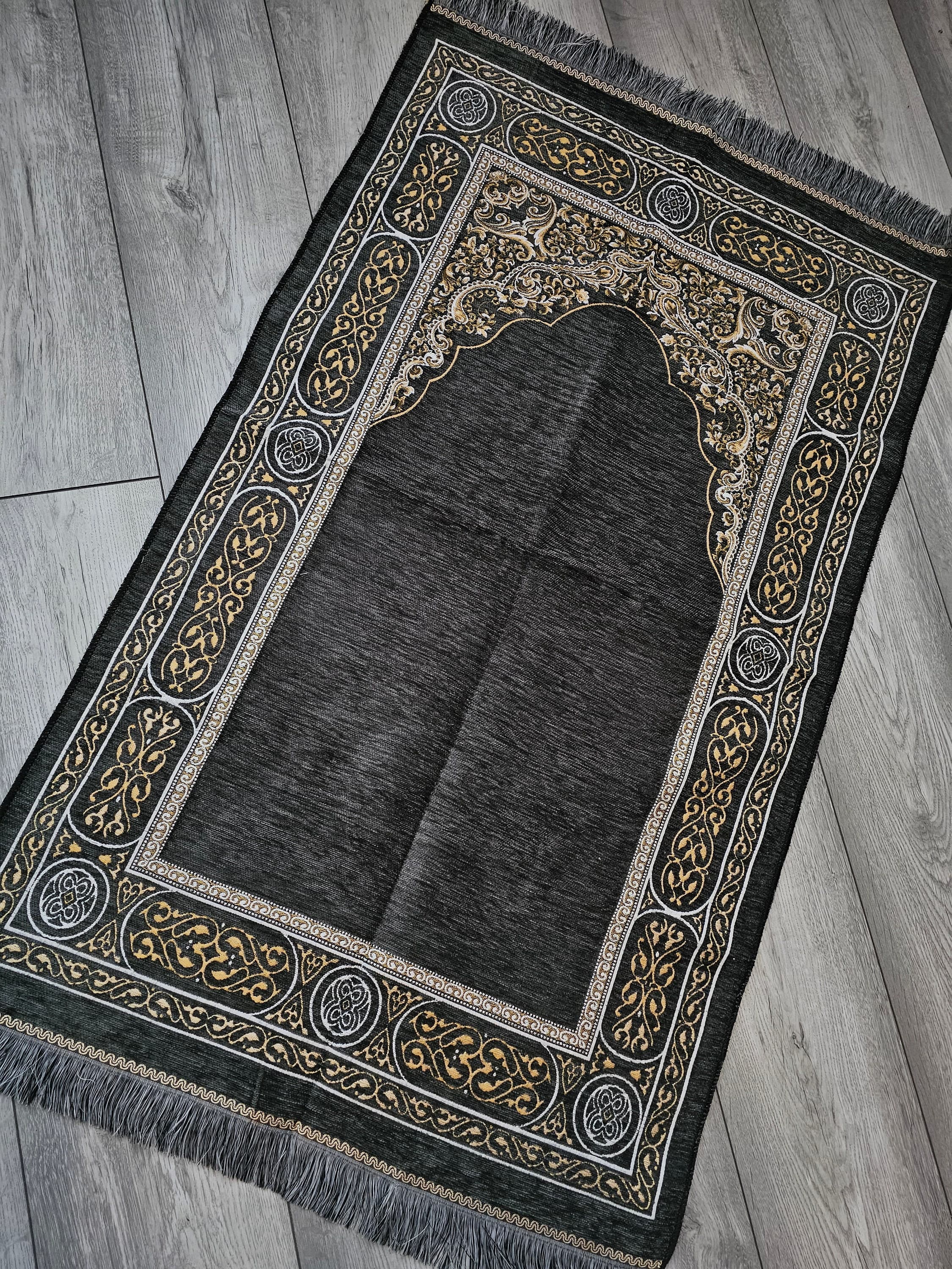Personalised prayer mat – muslim rug with name – islamic gift – eid | ramadan present | revert gift | alima and hafiz gift idea grey - image 4