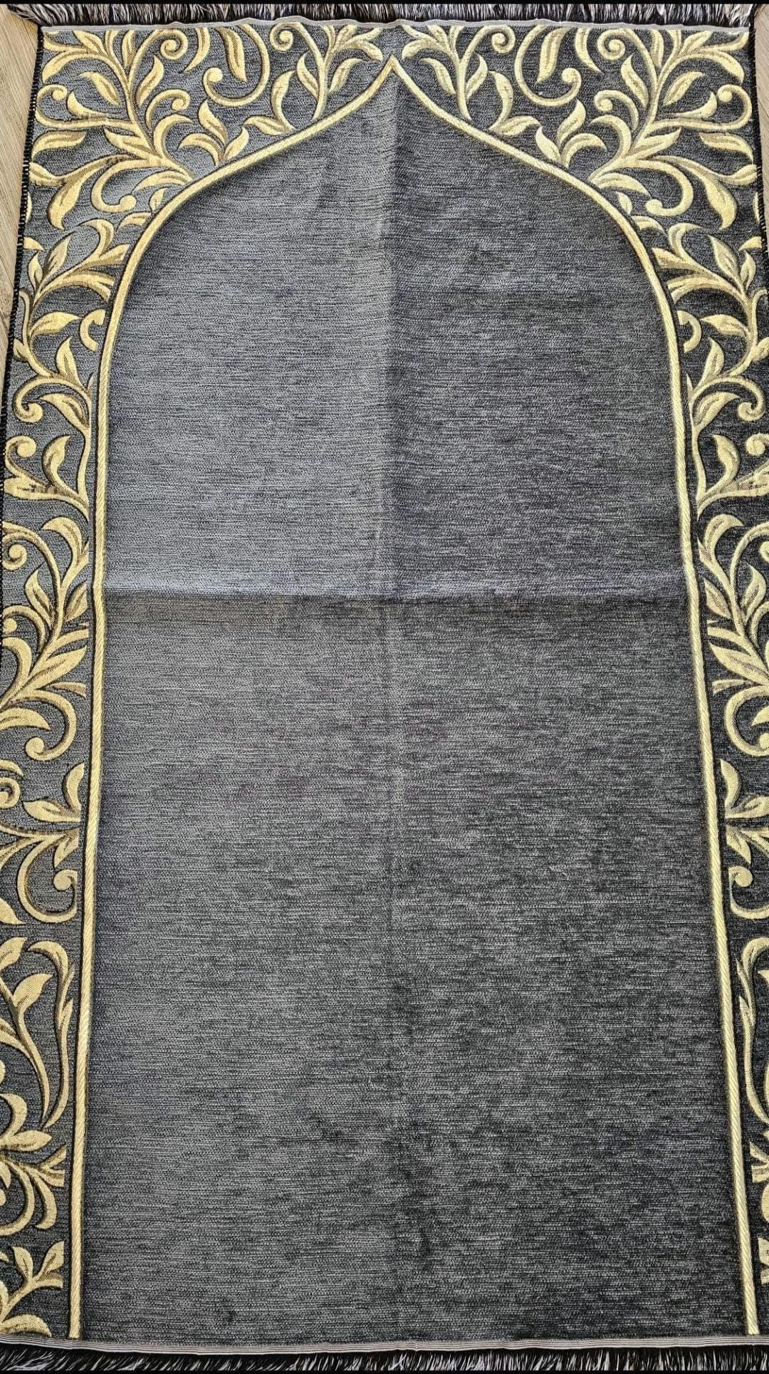 Personalized Dark Grey Prayer Mat: Luxury Embroidered Islamic Gift - image 5