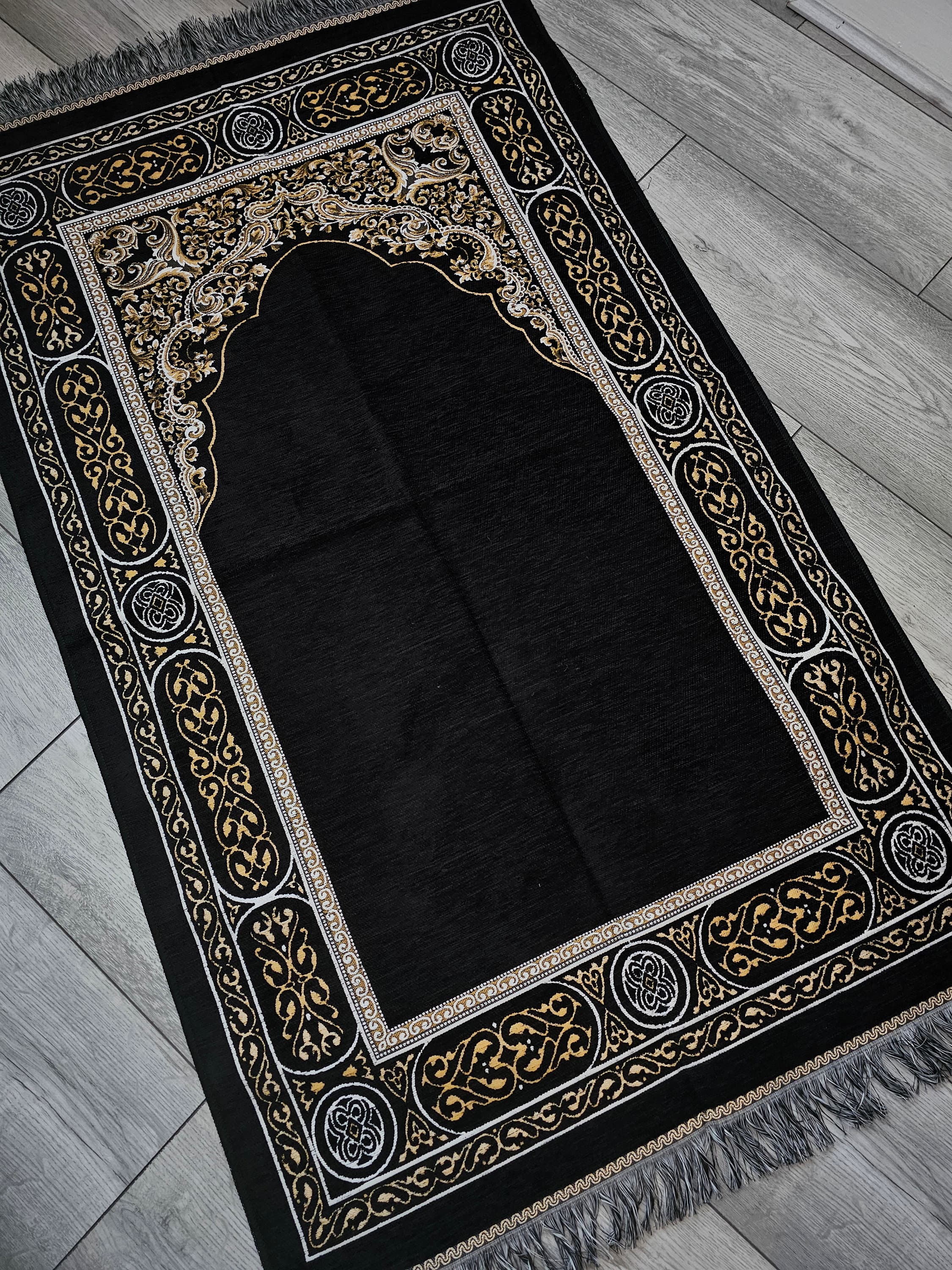 Personalized Black Prayer Mat: Chenille Cotton Blend, Embroidered Islamic Gift - image 5
