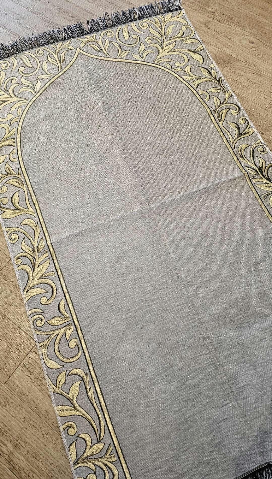 Personalized Grey Prayer Mat: Embroidered Islamic Gift, Eid Ramadan Present