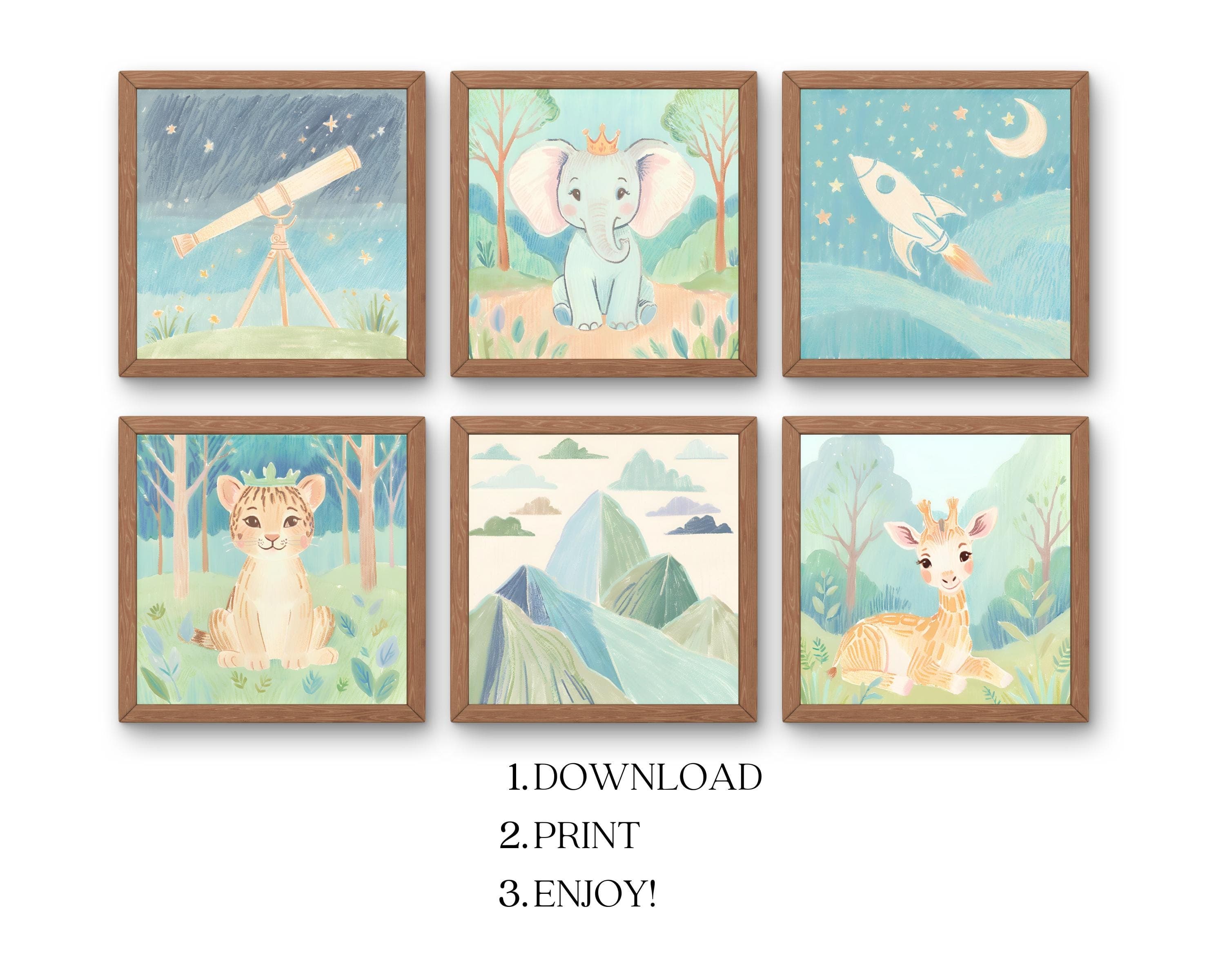 Baby Boy Nursery Wall Art – Animal & Space Prints Set (Digital Download) - image 4