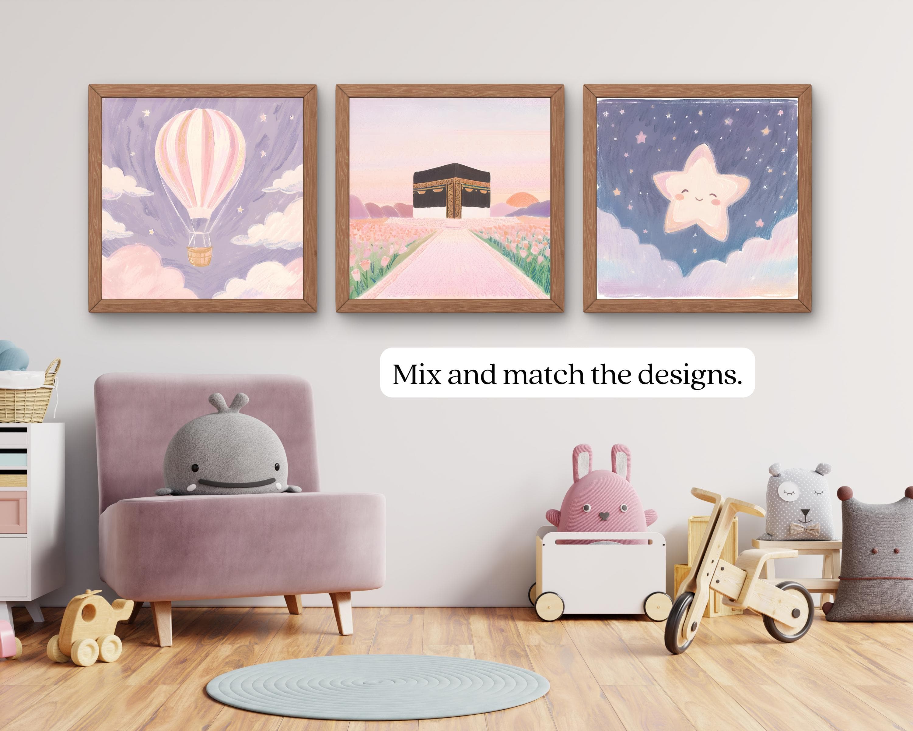 Islamic Nursery Art Set – Pastel Kaaba, Mosque, Stars (Digital Download) - image 5