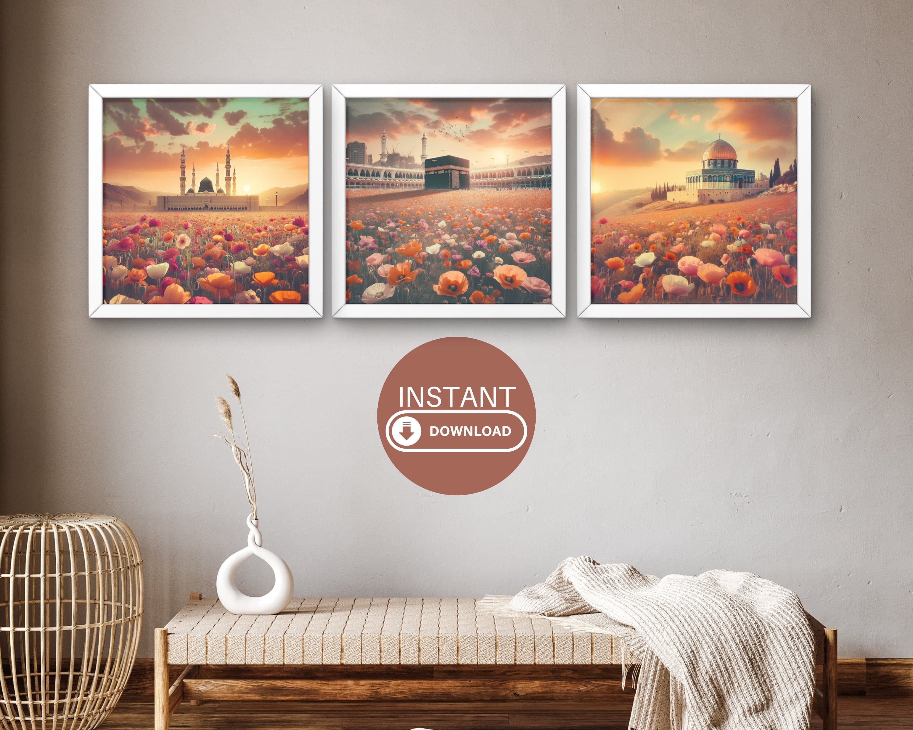 Islamic Landmarks AI Art Print Set: Kaaba, Dome of the Rock (Digital Download)