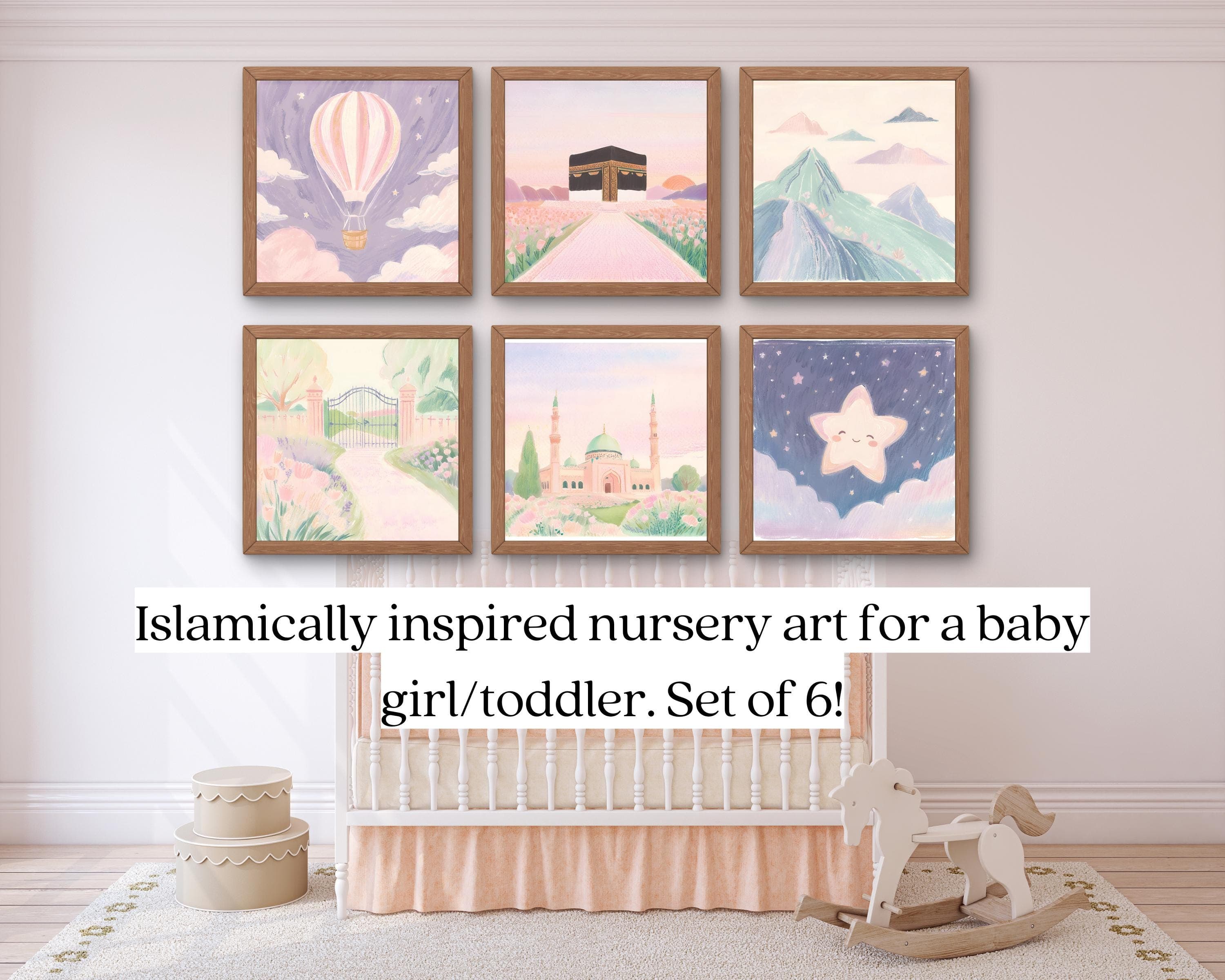 Islamic Nursery Art Set – Pastel Kaaba, Mosque, Stars (Digital Download) - image 4