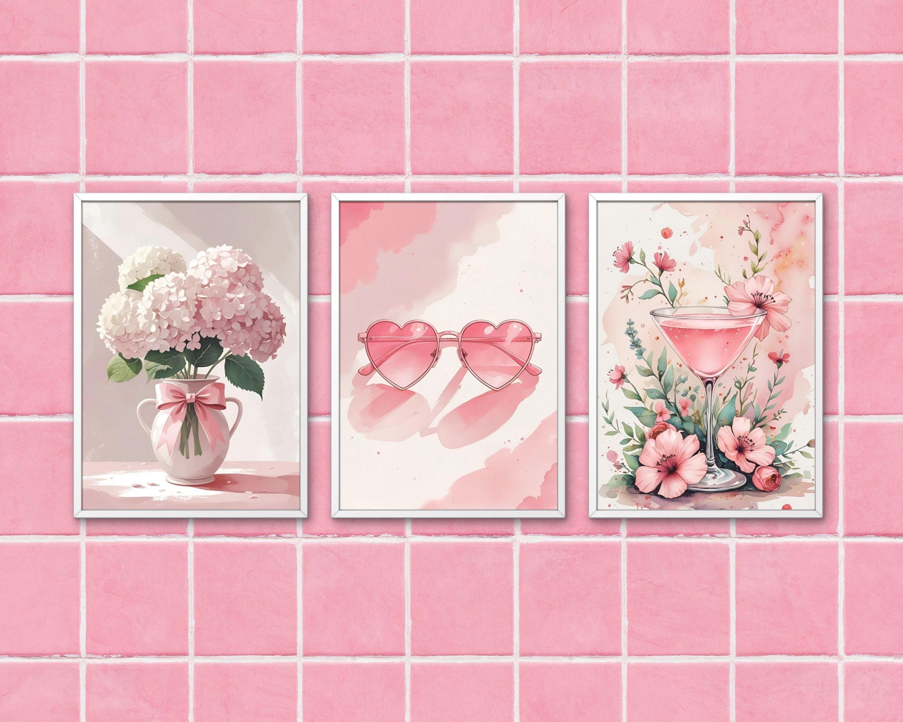 Coquette Pink Wall Art Set | Heart Sunglasses, Hydrangeas (Digital Download)