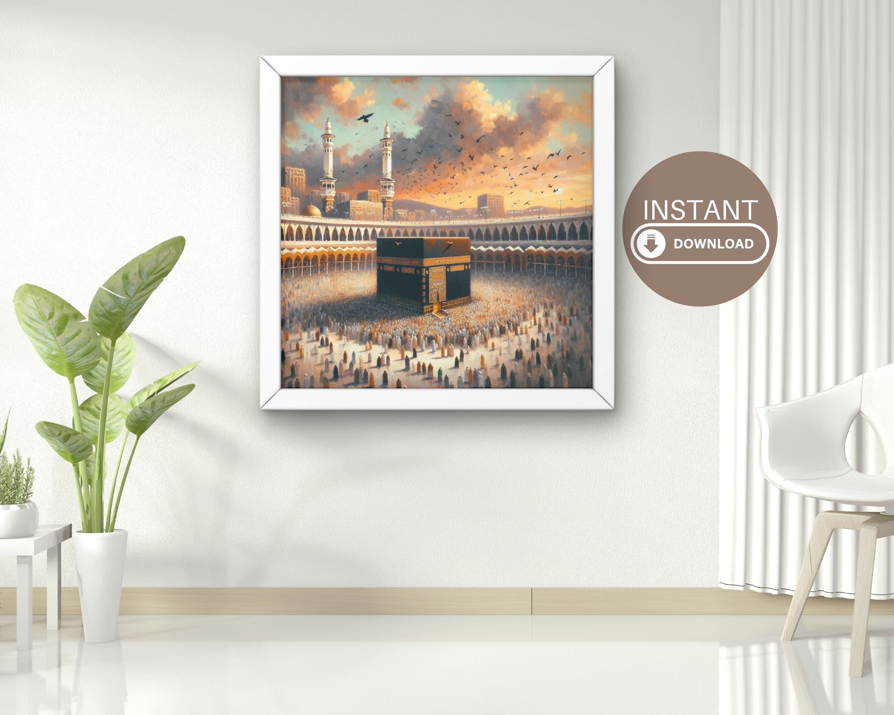 Islamic AI Wall Art, Kaaba Painting, Modern Muslim Home Decor (Digital Download)