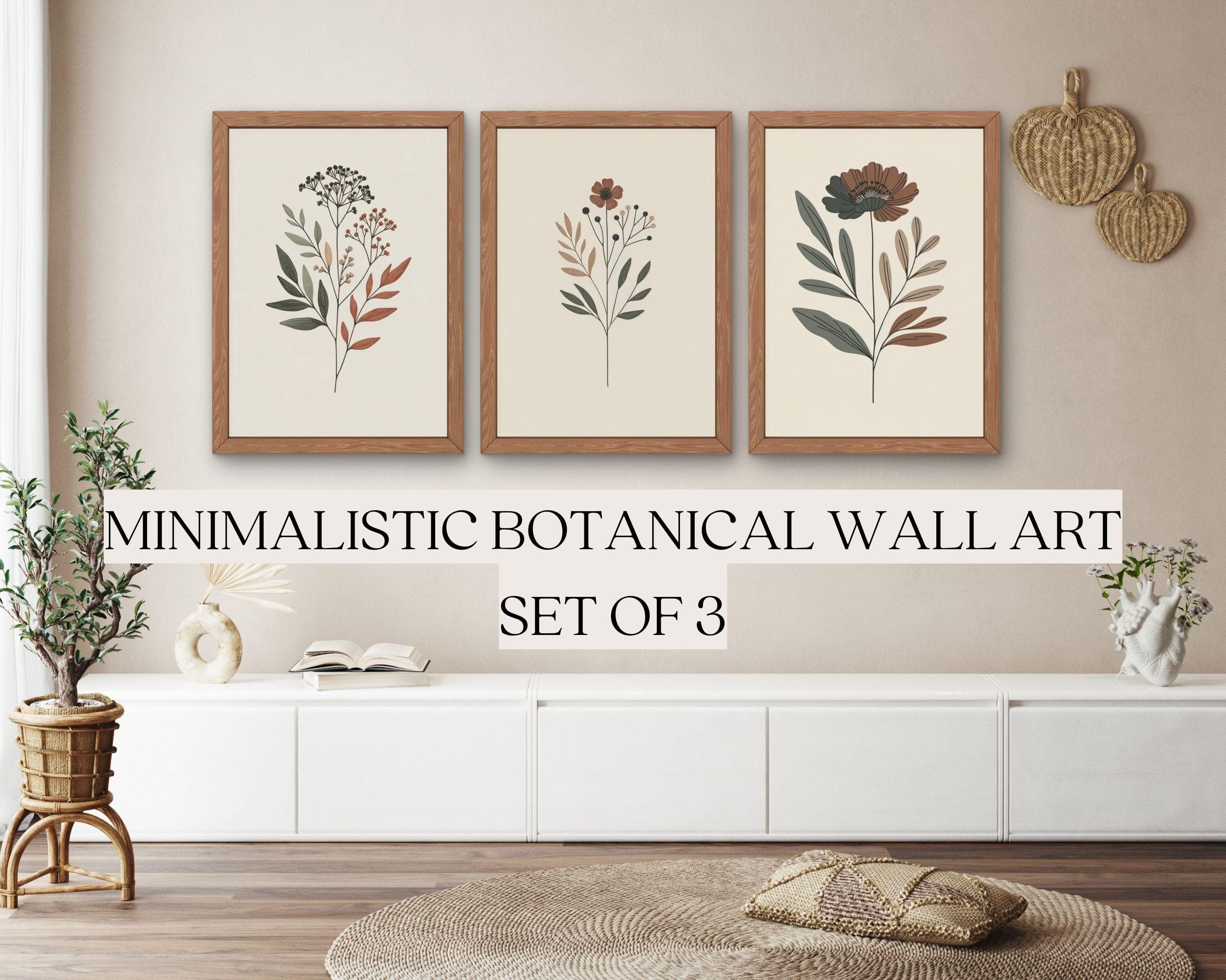 Botanical Prints Set of 3 | Minimalist Art, Neutral Decor (Digital Download)