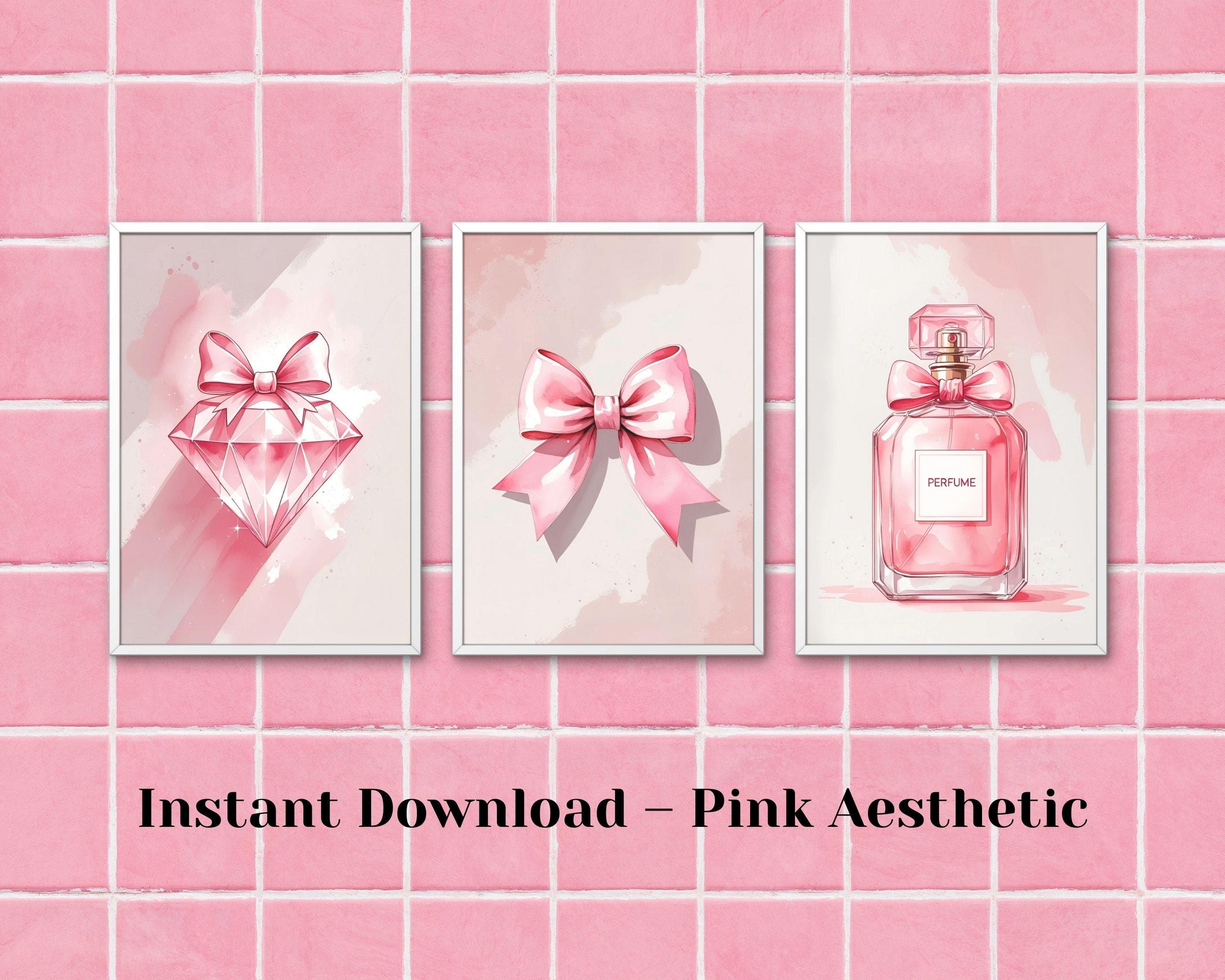 Coquette Wall Art Set | Pink Bow, Diamond, Perfume Prints (Digital Download)