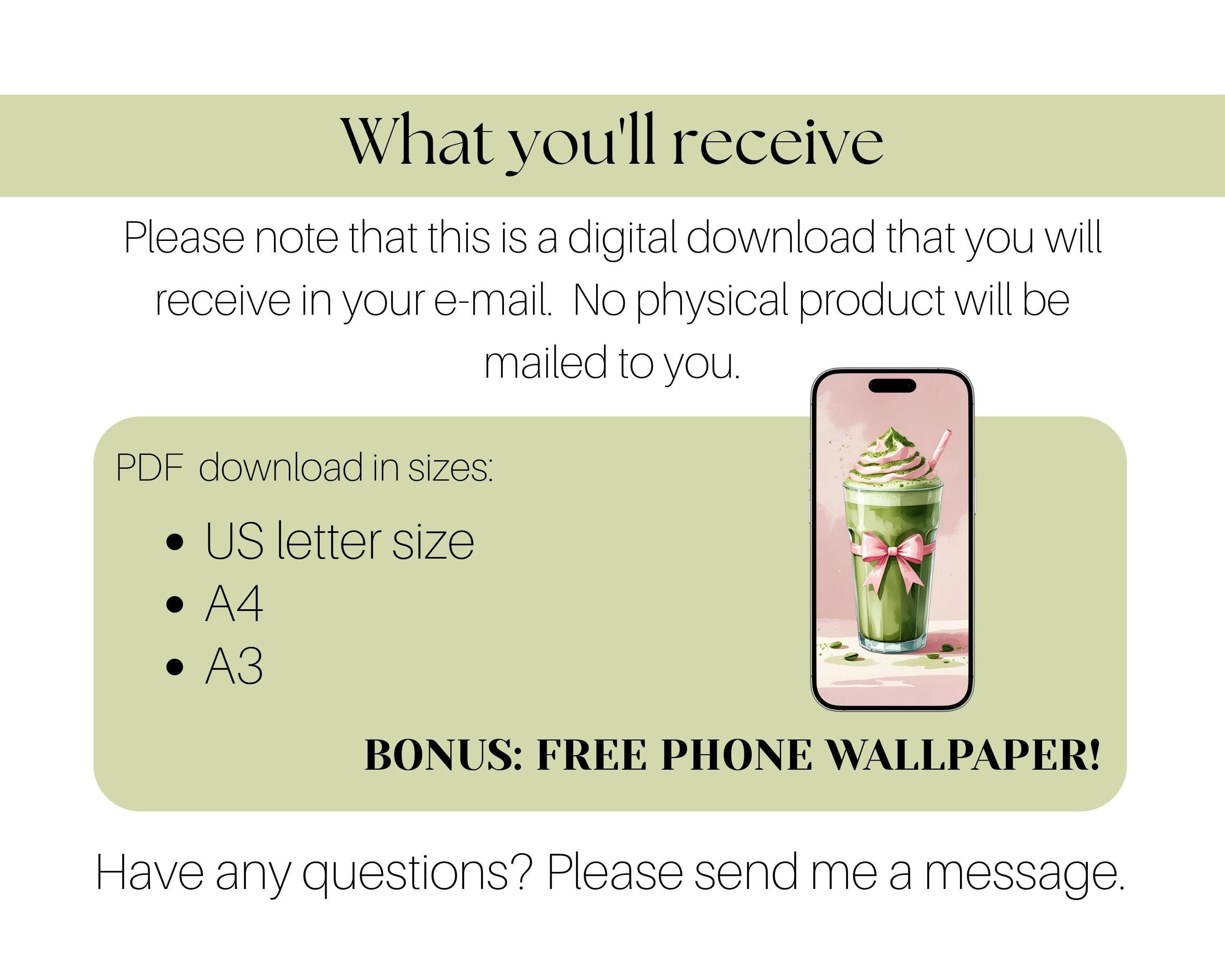 Pink Bow Matcha Latte Print – Coquette Cafe Decor (Digital Download) - image 3