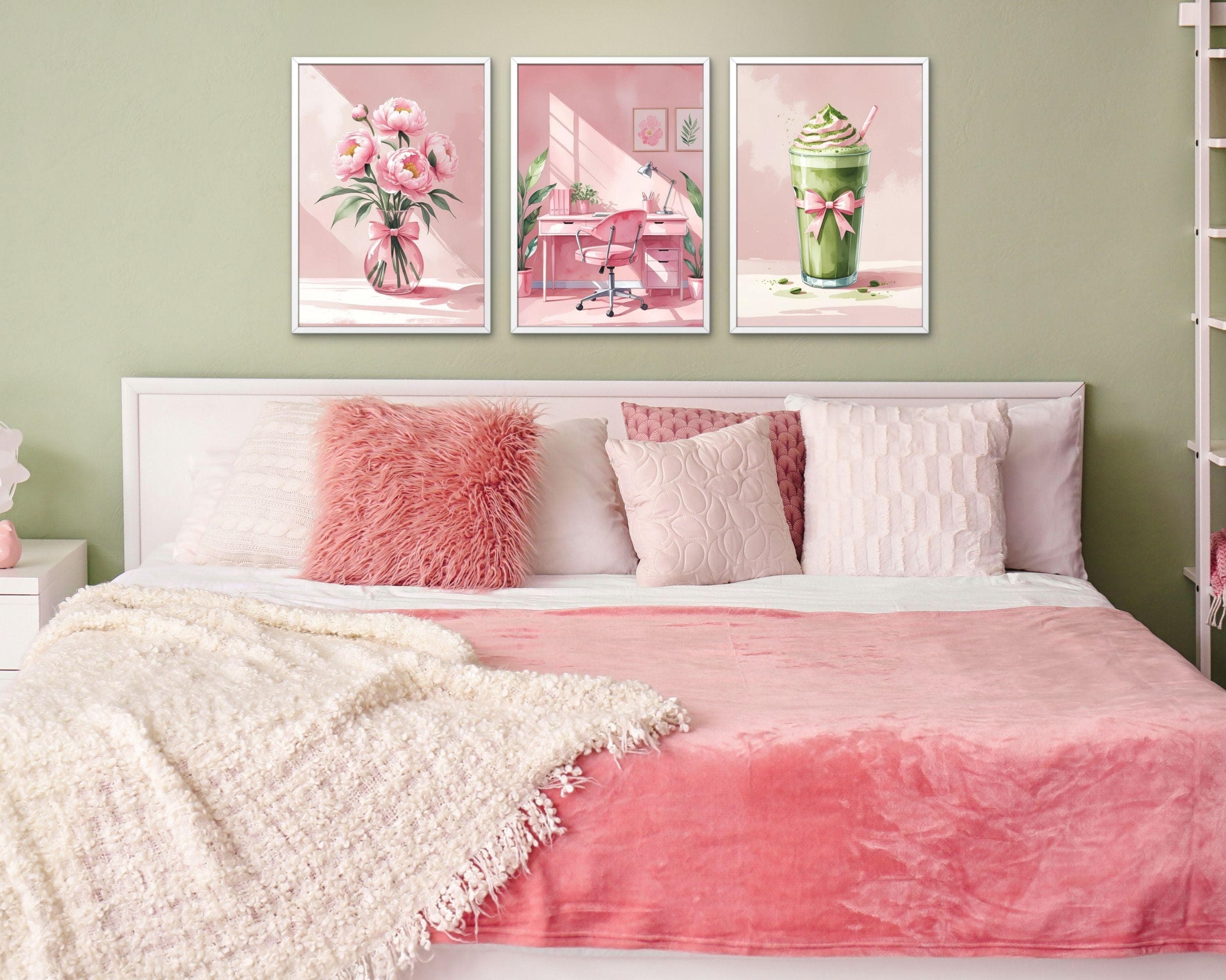 Coquette Wall Art Set | Pink Desk, Peony & Matcha Prints (Digital Download) - image 4
