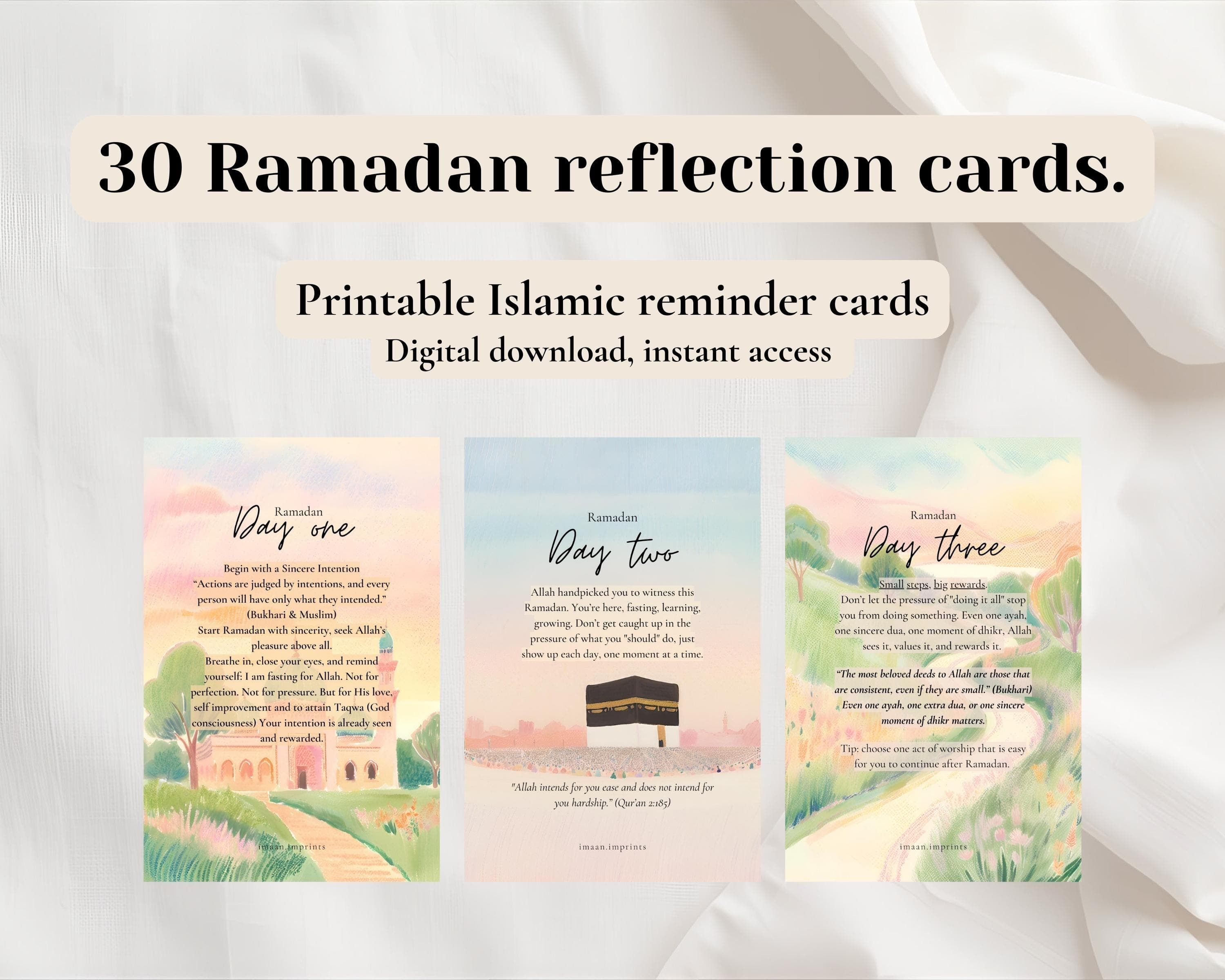 Ramadan Reflection Cards | 30 Daily Islamic Reminders (Digital Download)