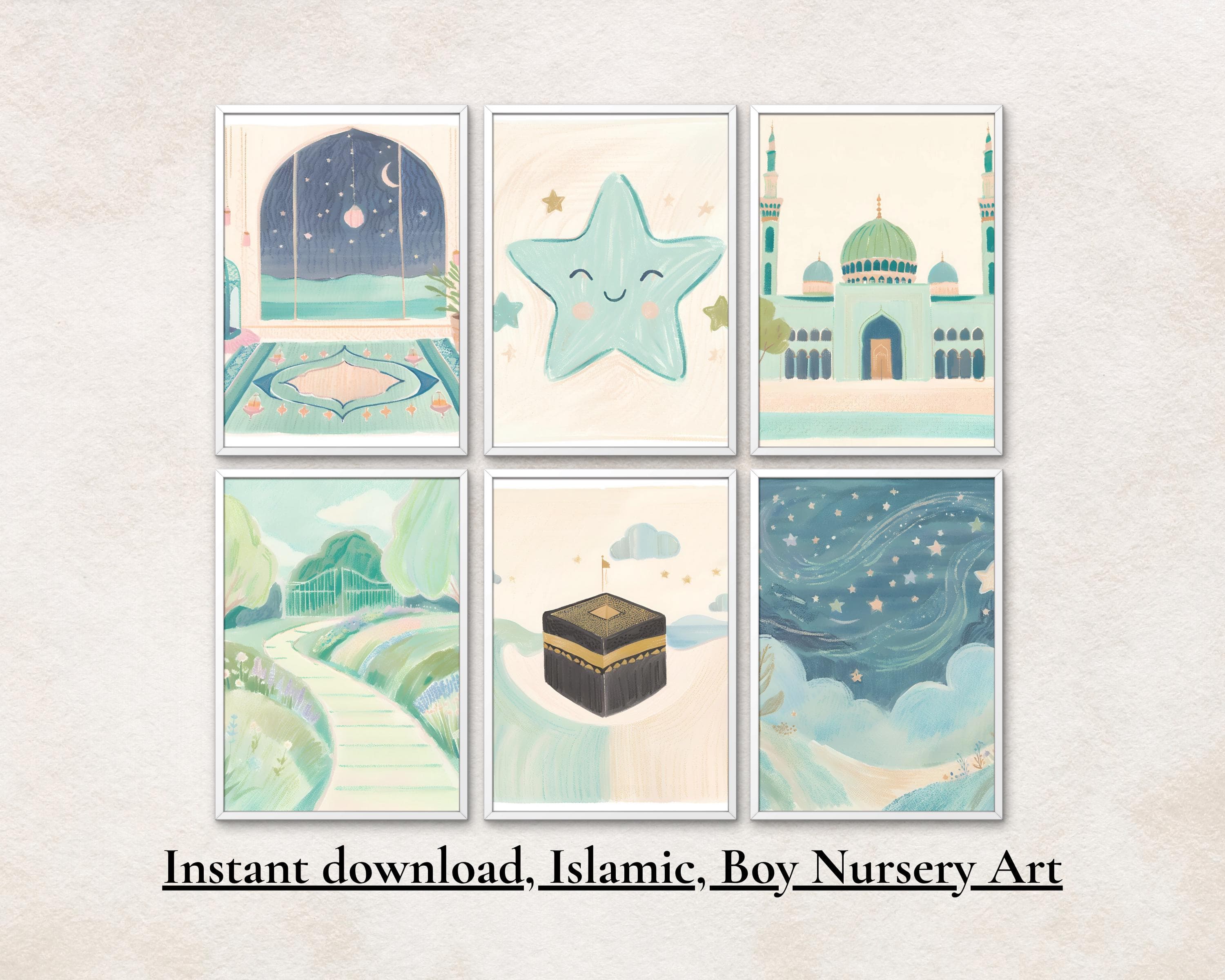Islamic Nursery Art Prints | Mosque, Kaaba, Star (Digital Download)