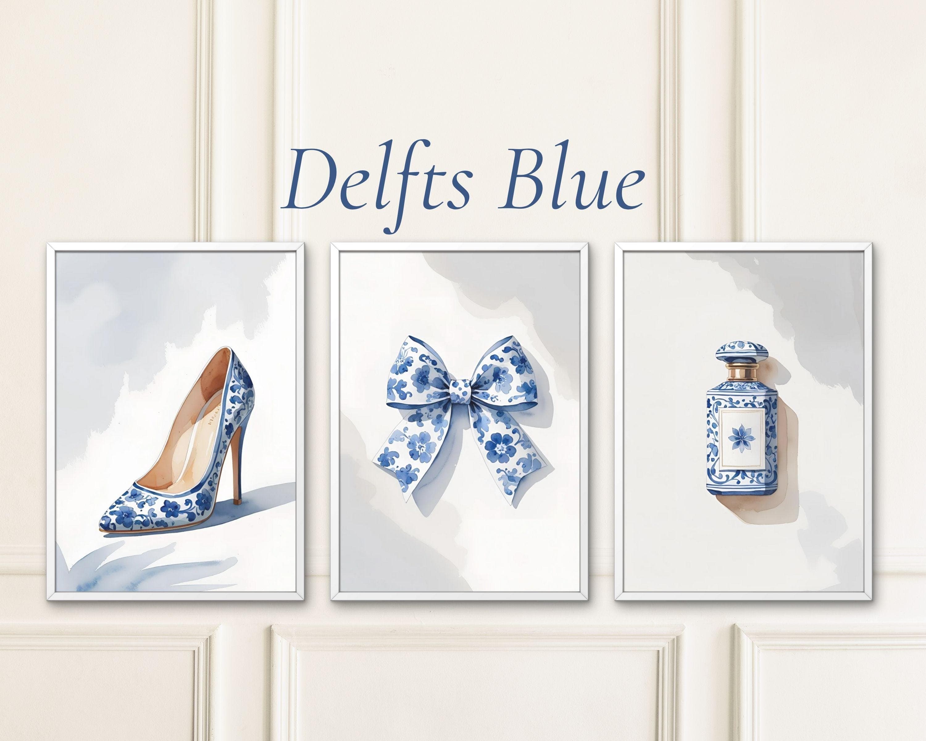 Delft Blue Watercolor Print Set – Feminine Dutch Decor (Digital Download)