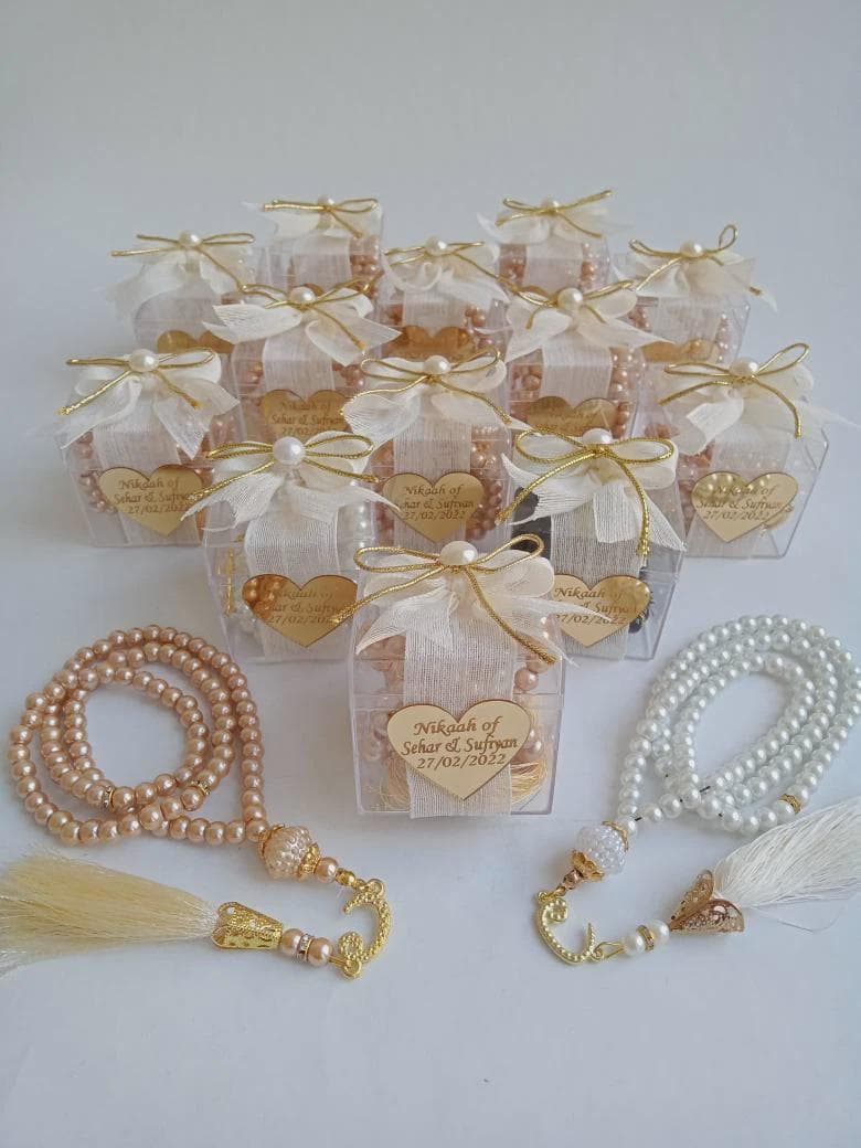 Personalized Pearl Tasbih Prayer Beads, Eid Favors, Muslim Gift | Wedding Favors