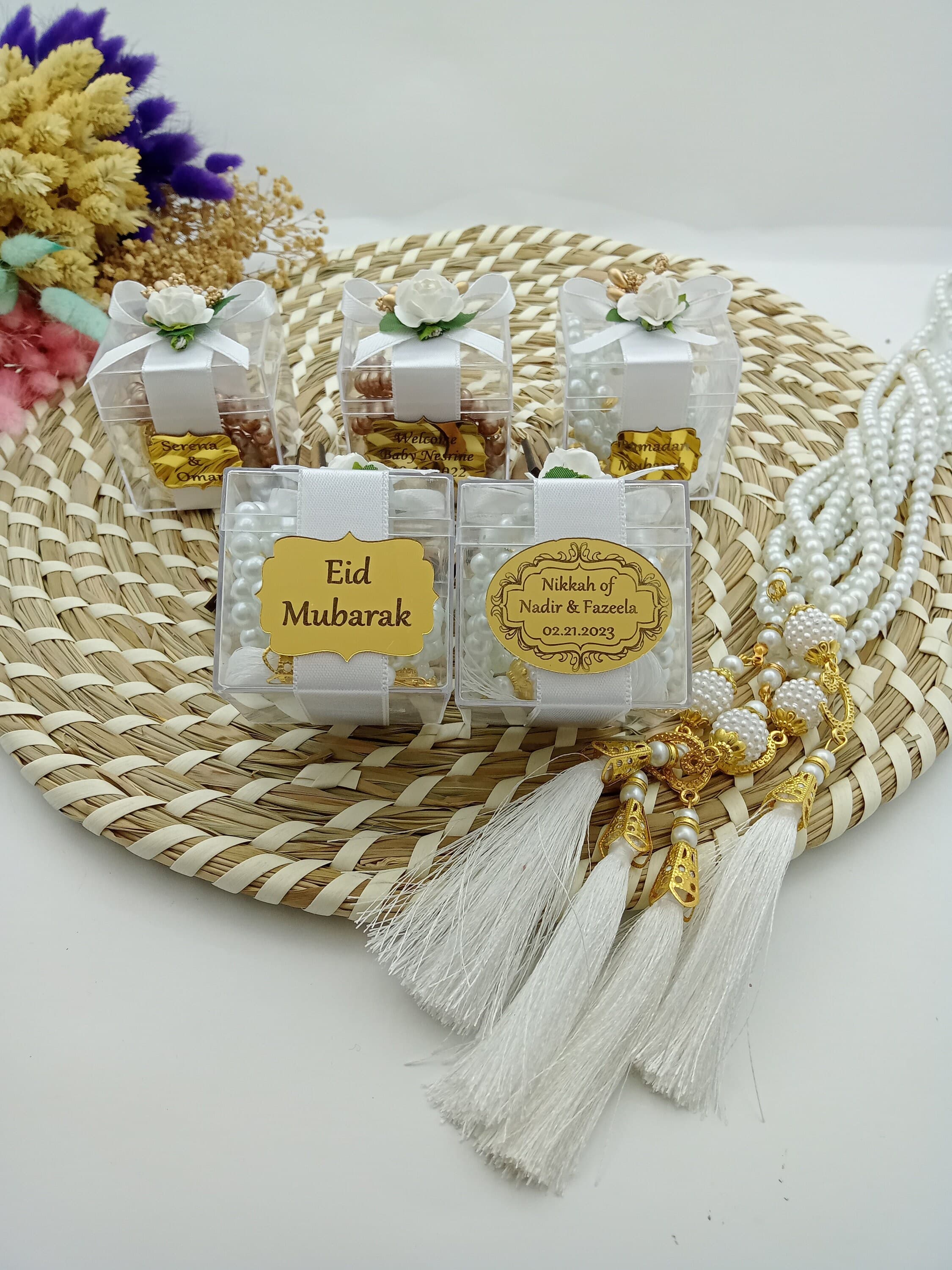 Personalized Pearl Tasbih Prayer Beads, Eid Favors, Muslim Gift