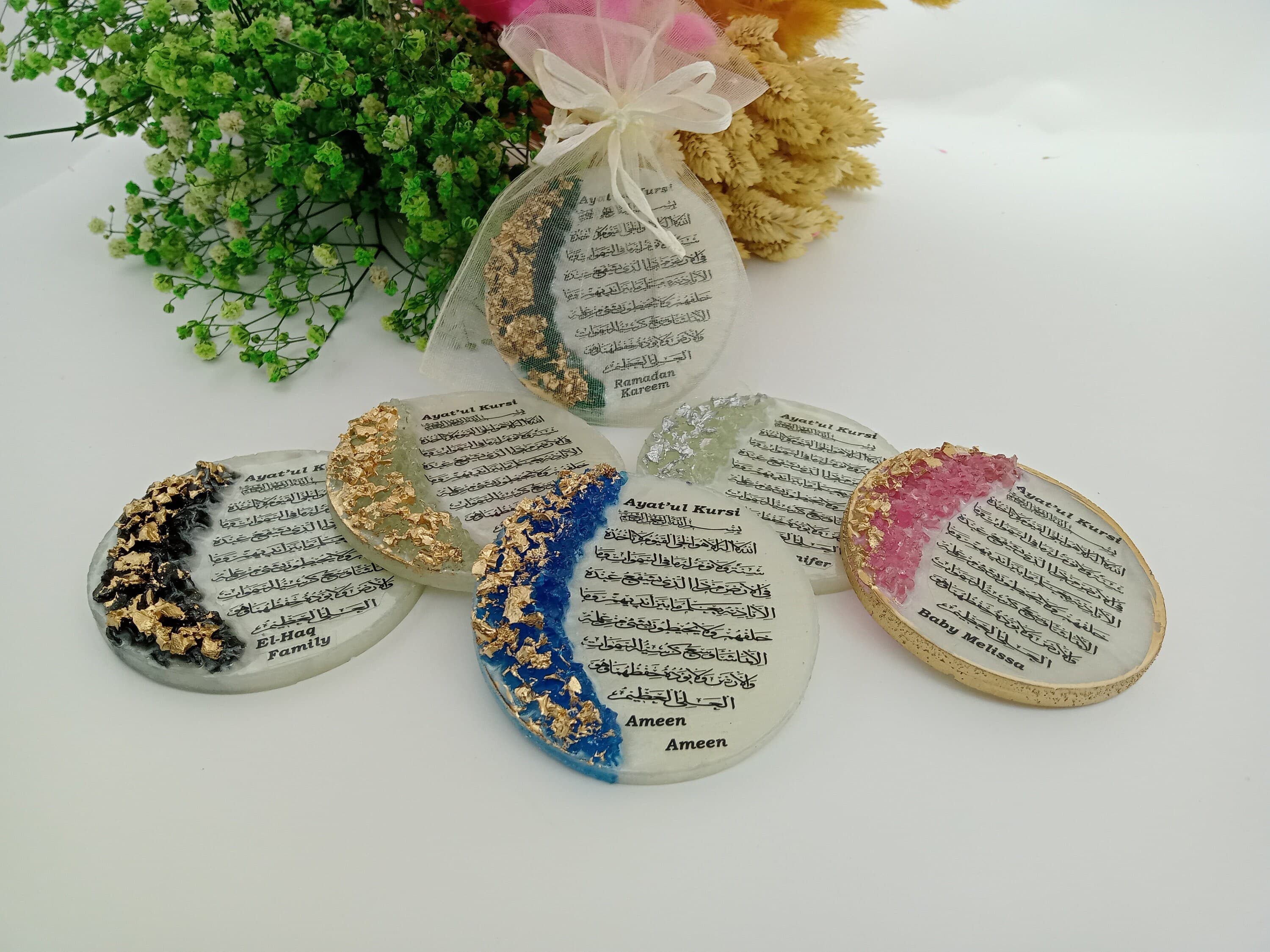Epoxy Islamic Wedding Magnet Favors, Tulle Gift