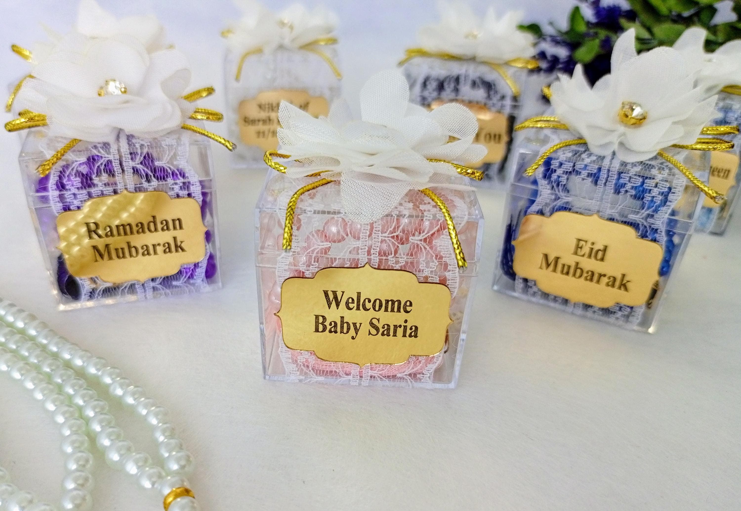 Personalized Pearl Tasbih Prayer Beads, Decorated Boxed Favors - image 4