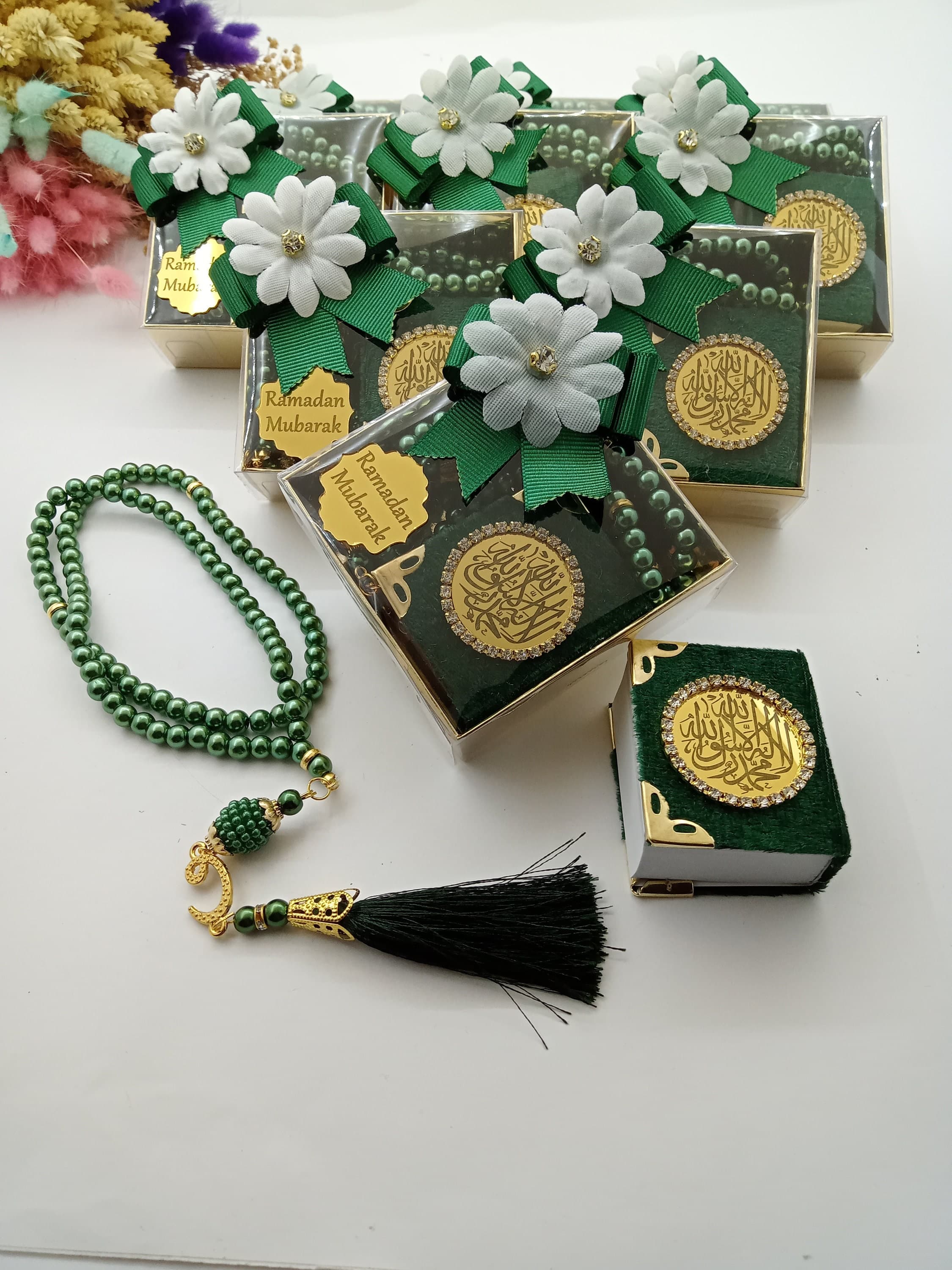 Velvet Mini Quran Gift Set | Pearl Tasbeeh, Decorated Box