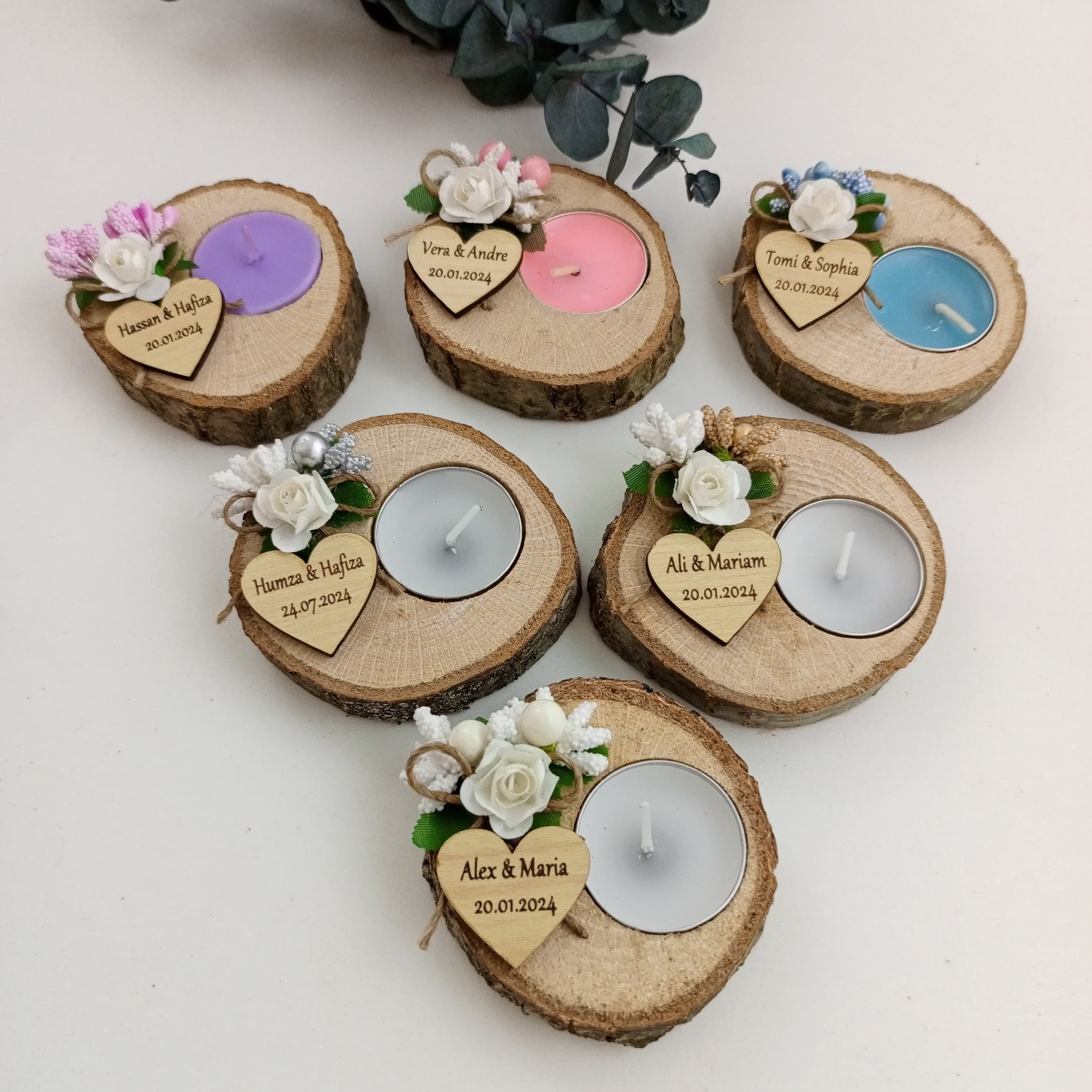 Personalized Wood Slice Candle Favors, Wedding, Shower, Party
