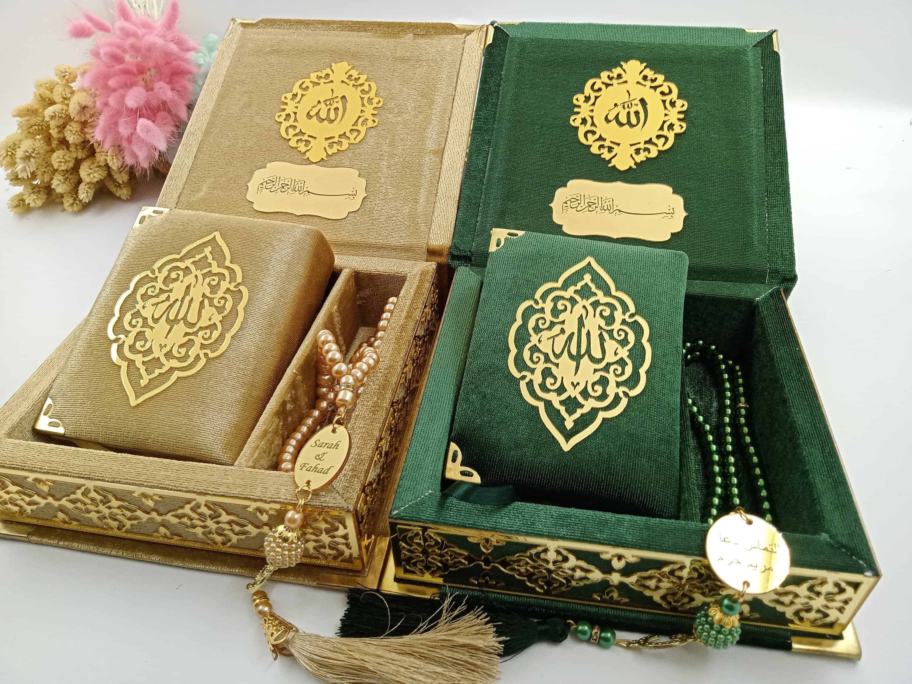 Personalized Velvet Quran Gift Set | Islamic Pearl Prayer Beads - image 5