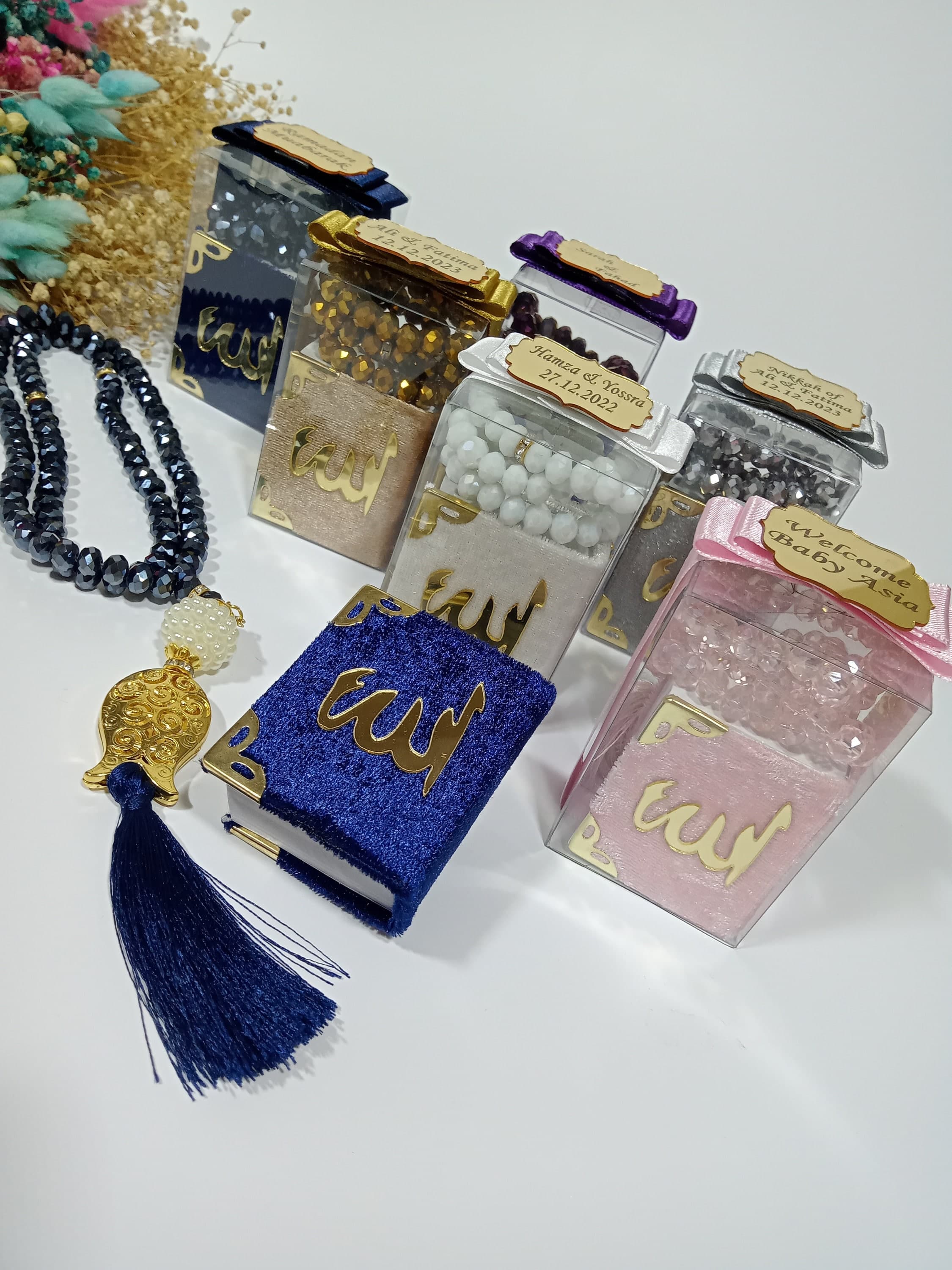 Velvet Mini Quran & Crystal Tasbeeh Favor Box | Eid, Wedding, Shower - image 3