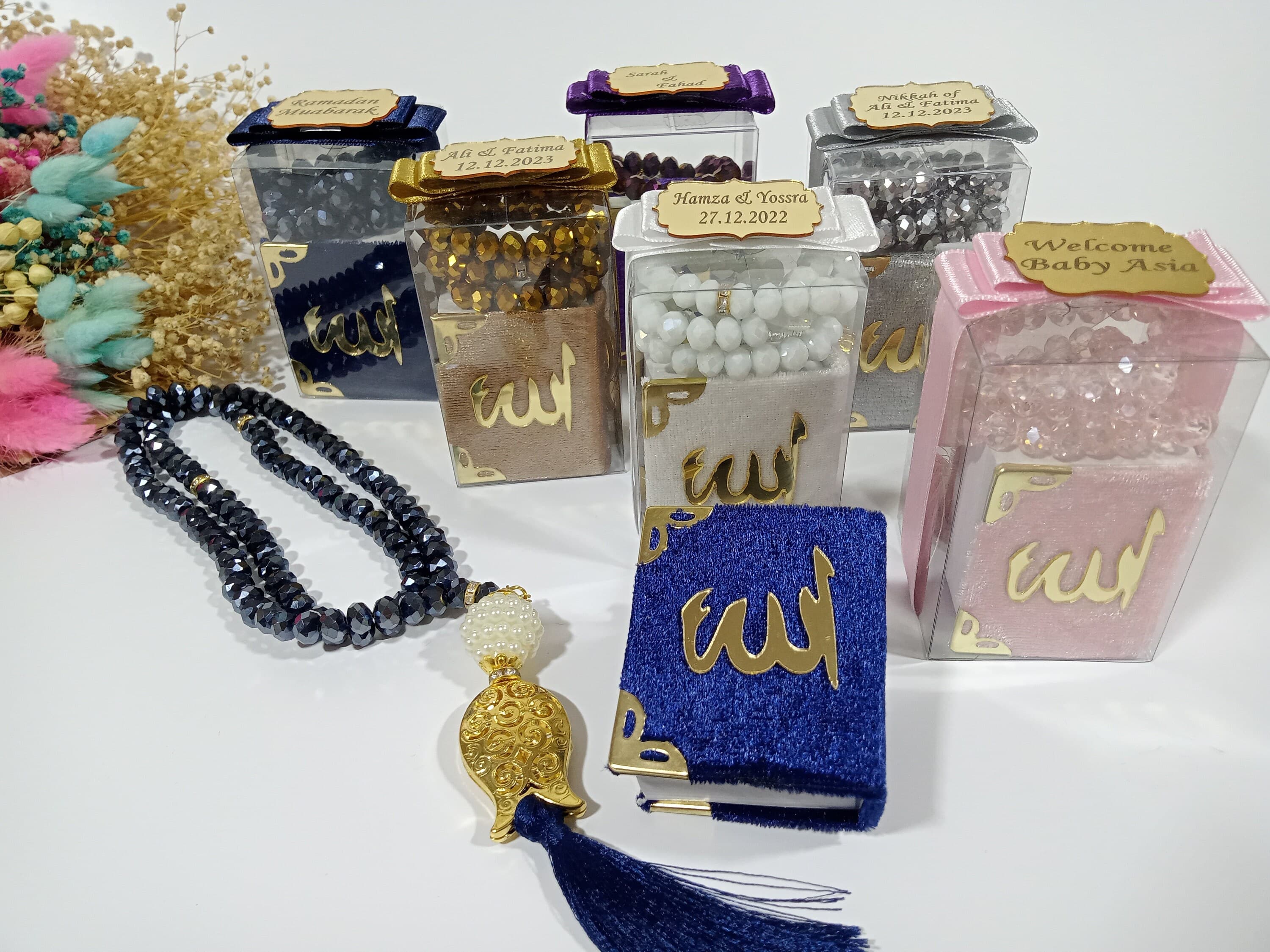 Velvet Mini Quran & Crystal Tasbeeh Favor Box | Eid, Wedding, Shower
