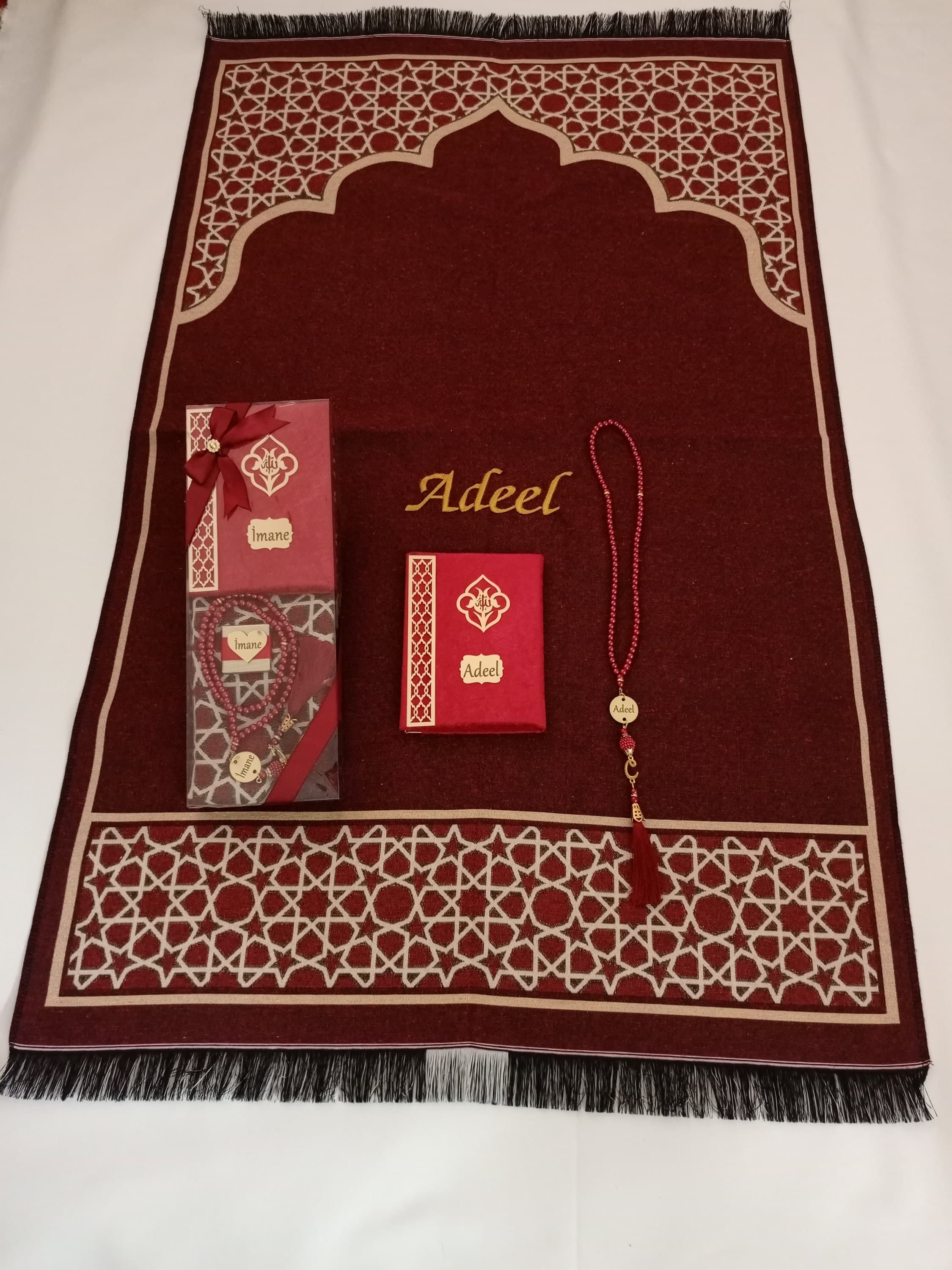 Personalized Prayer Mat Gift Set | Quran, Tasbeeh, Yaseen